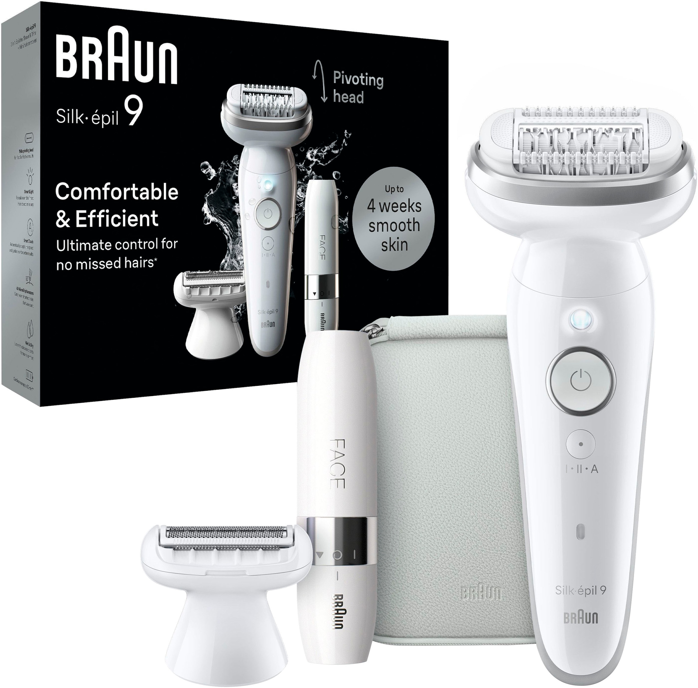 Braun Epilierer »Silk-épil 9-341 SensoSmartTM«, mit Rasier- und Trimmeraufsatz & Mini-Rasierer für das Gesicht
