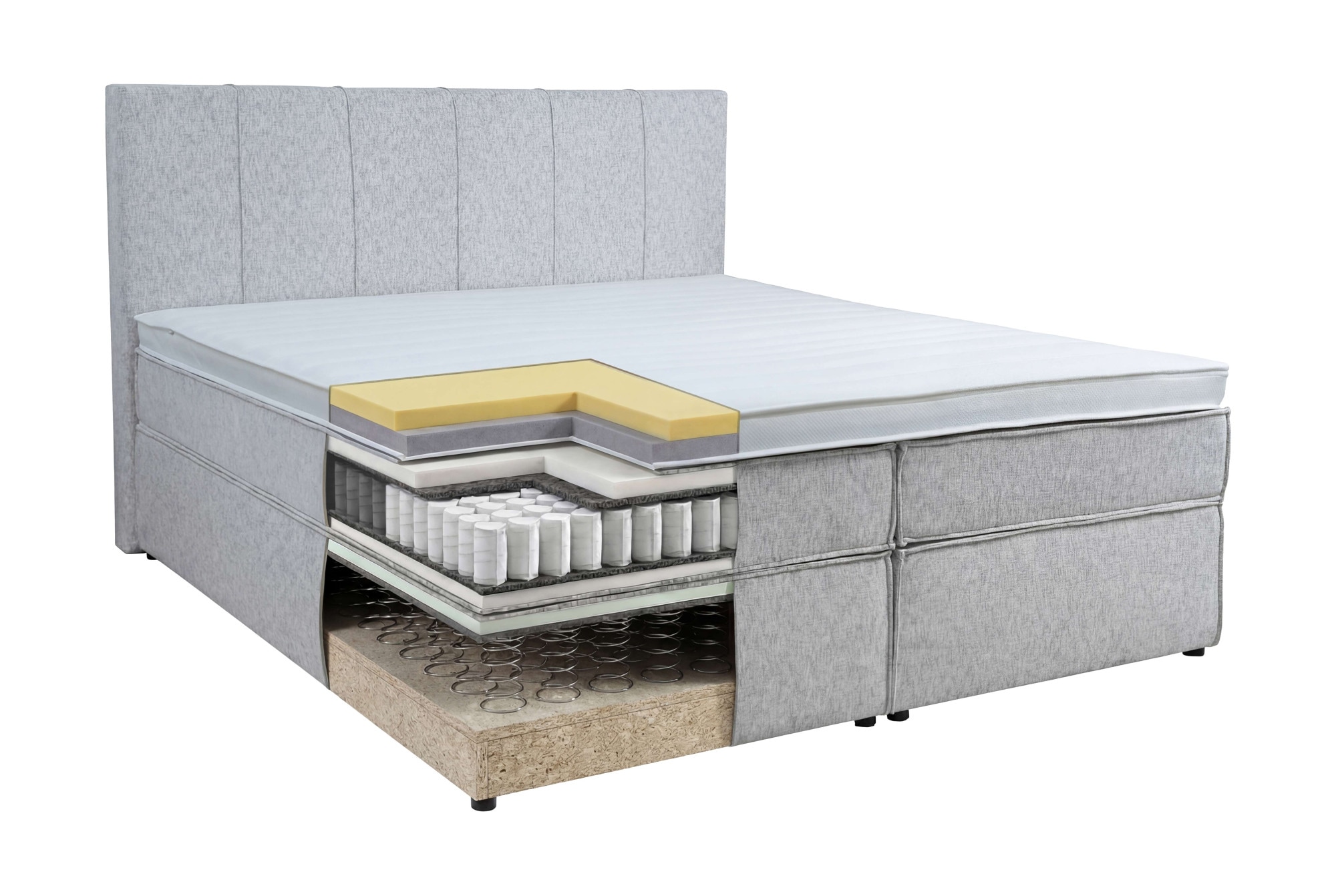 Home affaire Boxspringbett »Leon, Doppelbett, Polsterbett, Federkernbett, Komfortbett, 160, 180 cm« inkl. 9 cm Topper, 5-Zonen-Taschen-Federkernmatratze in H3