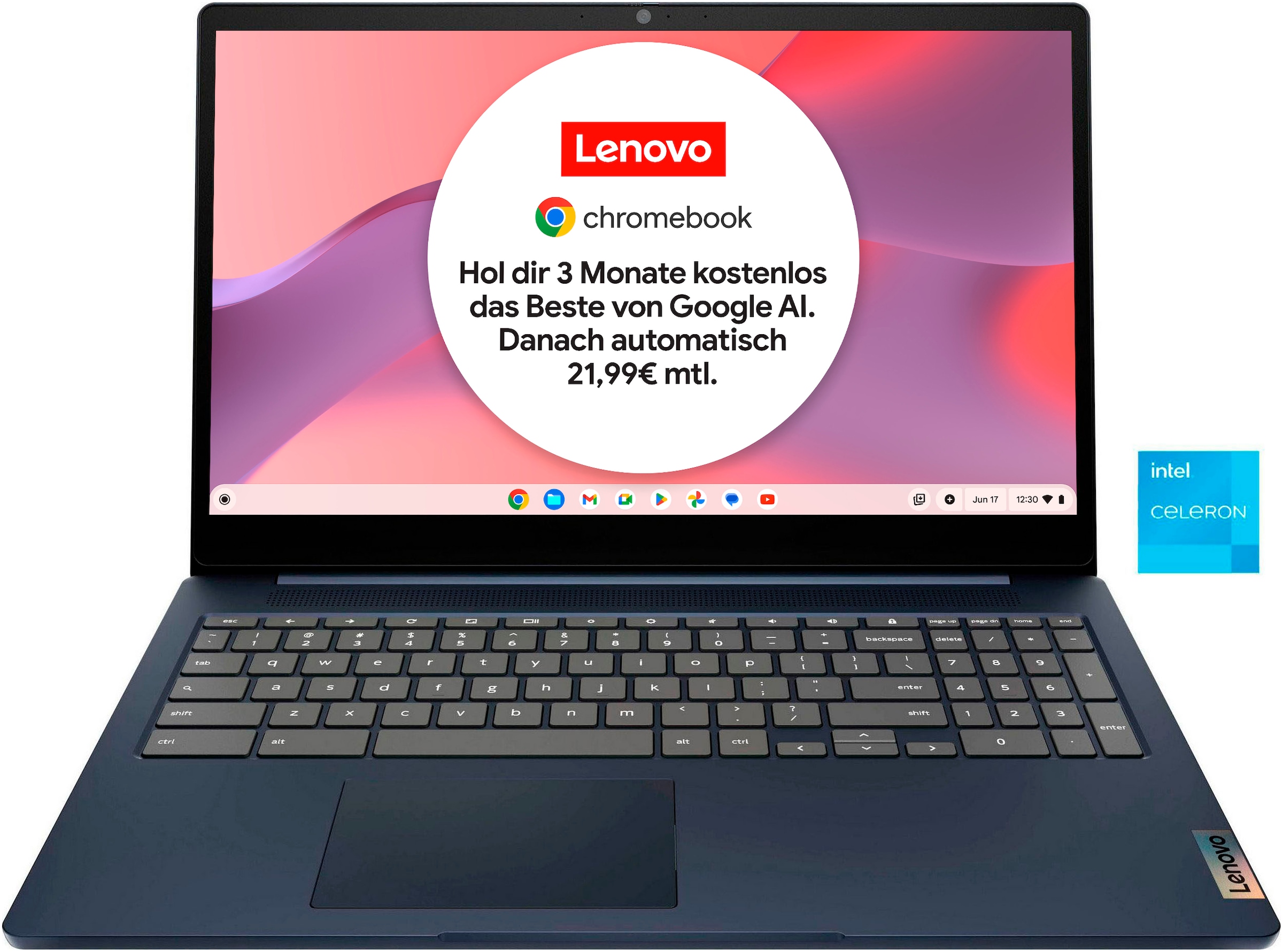 Lenovo Chromebook »IdeaPad 3 Chrome 15IJL6 8GB RAM / 128GB eMMC«, 39,6 cm, / 15,6 Zoll, Intel, Celeron, UHD Graphics, ChromeOS, Clamshell Laptop with Full HD Panel