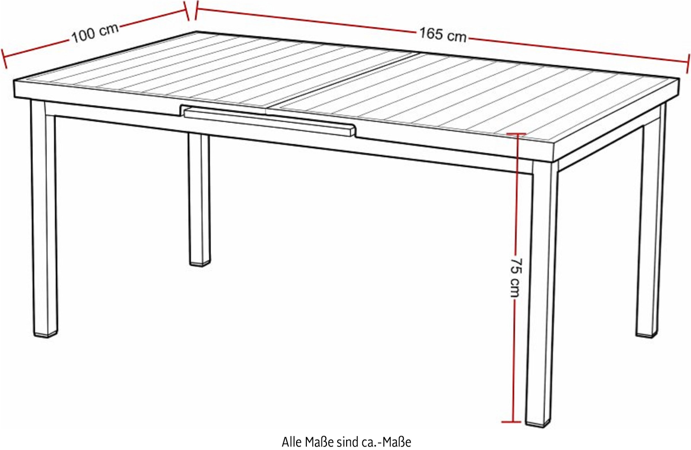 Destiny Garten-Essgruppe »COSTA IMOLA« 5 Stk. tlg. 4 Stapelsessel Textilene, 1 Ausziehtisch 165/215x100 cm