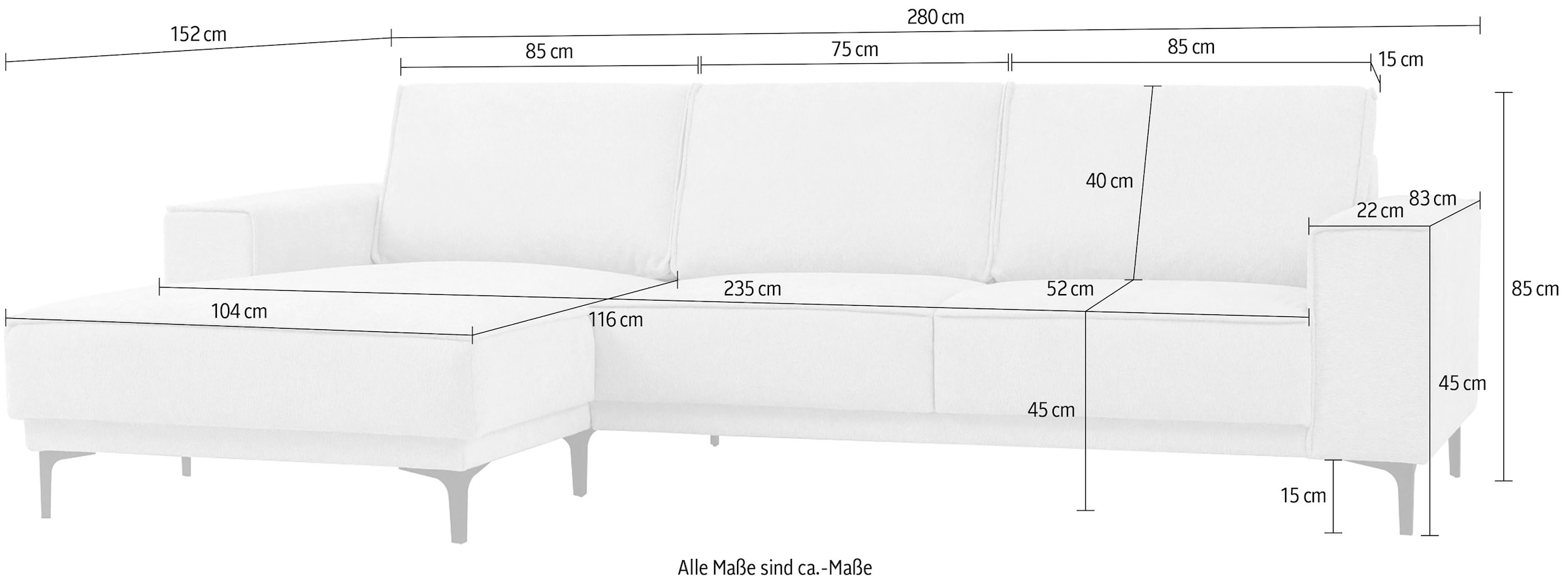 Places of Style Ecksofa »Oland«, 280 cm, im zeitlosem Design und hochwertiger Verabeitung