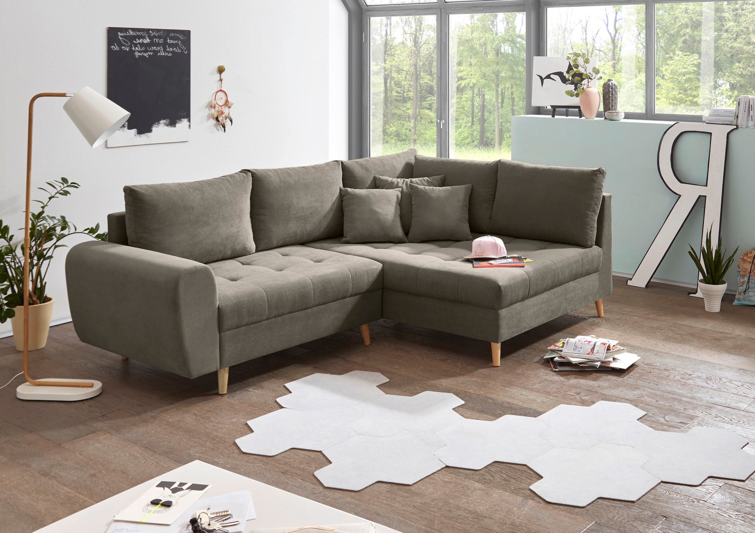 ED EXCITING DESIGN Ecksofa »Alice L-Form«, (Set), mit Hocker & 3 Zierkissen