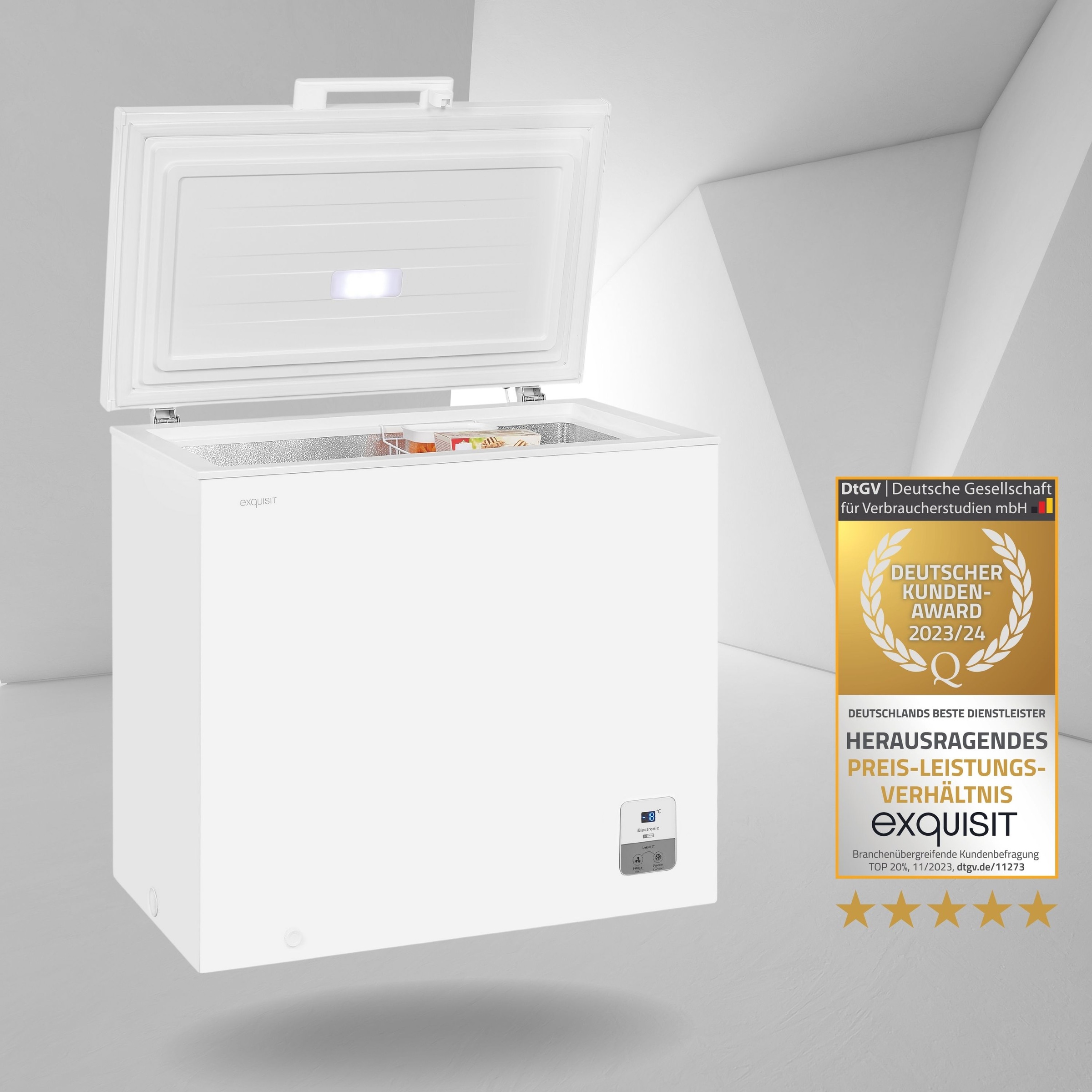 exquisit Gefriertruhe »GT200-HE-O11E weiss« 85,3 cm hoch 89,1 cm breit 2-in-1 Gefrier-/Kühltruhe mit LED, Griff, Schloss&flexibel einstellbar