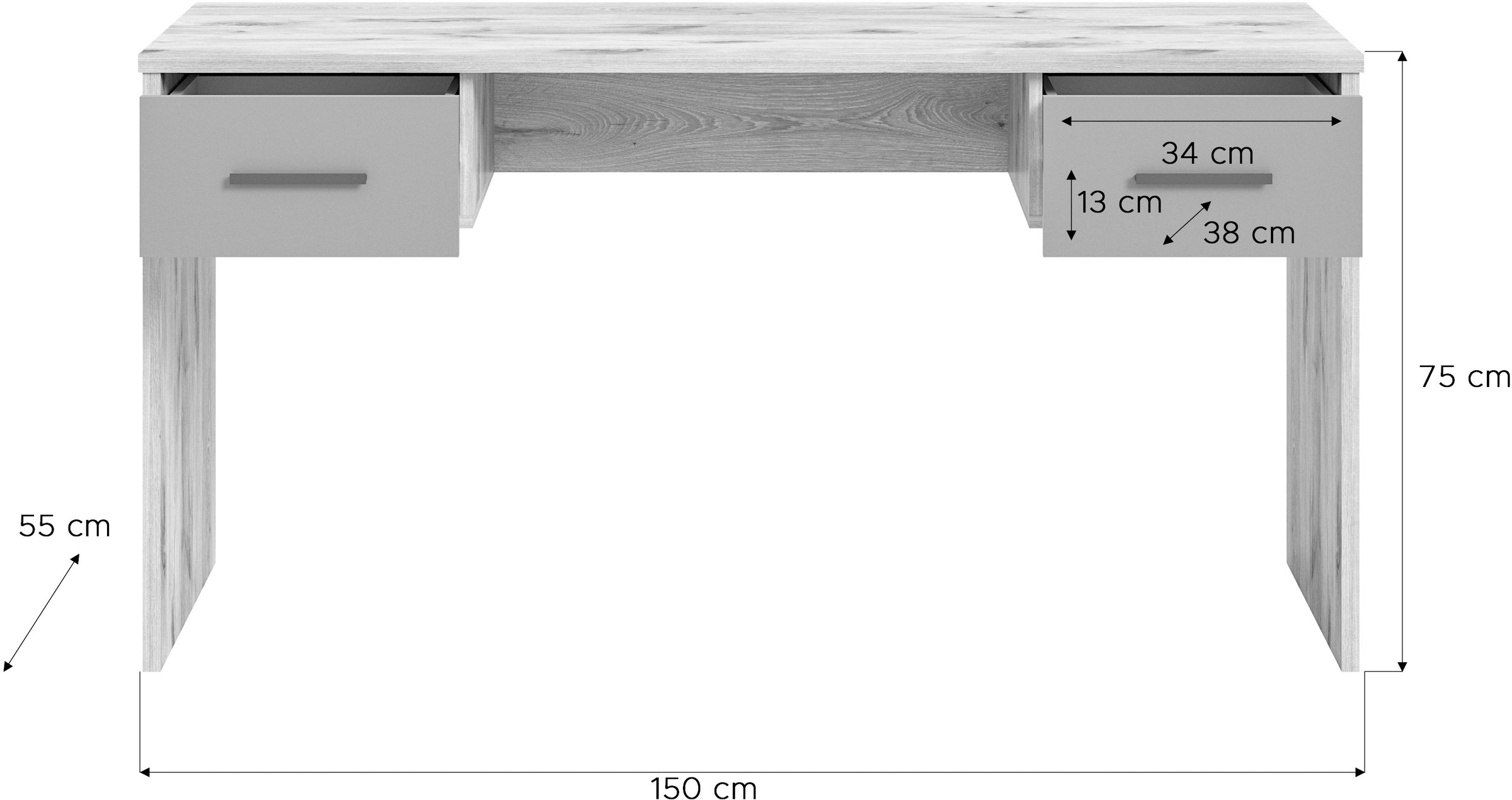 INOSIGN Schreibtisch »Riga, Breite 150cm, in Nox Oak Nachbildung und Basalt grau«, Bürotisch, Schreibtisch, Arbeitszimmer, Computertisch