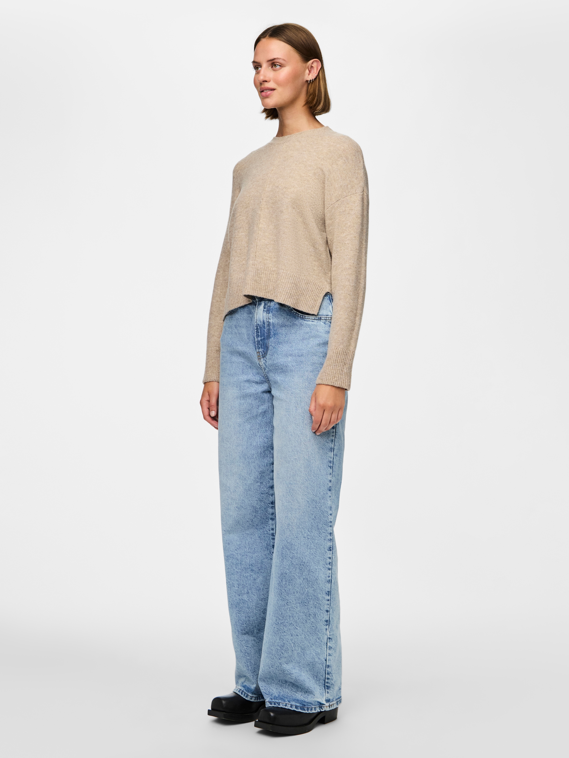 pieces Strickpullover »PCMALOU LS O-NECK CUTLINE KNIT NOOS BC«