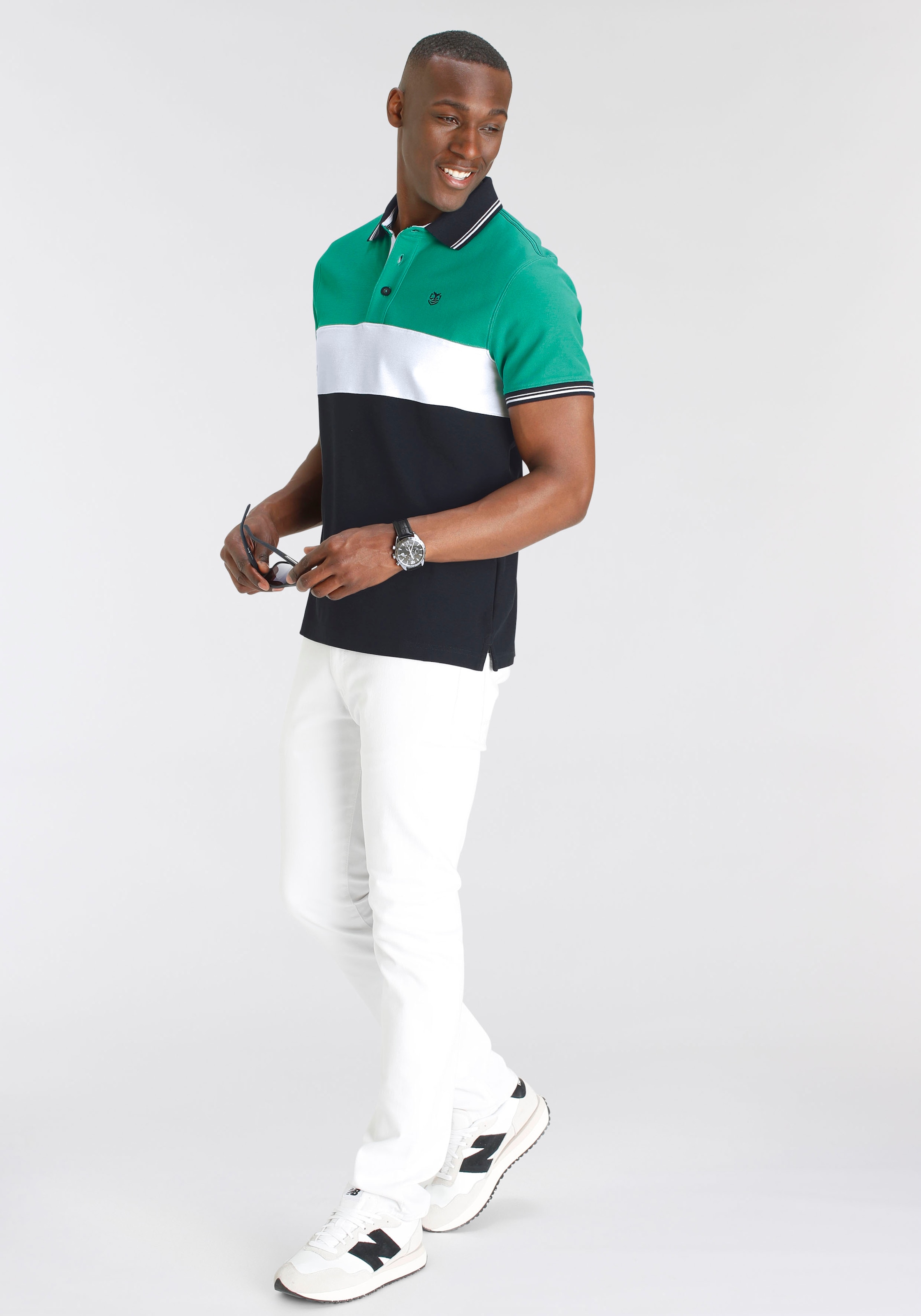 DELMAO Poloshirt, Kurzarm, Regular Fit, mit Colorblocking-Design
