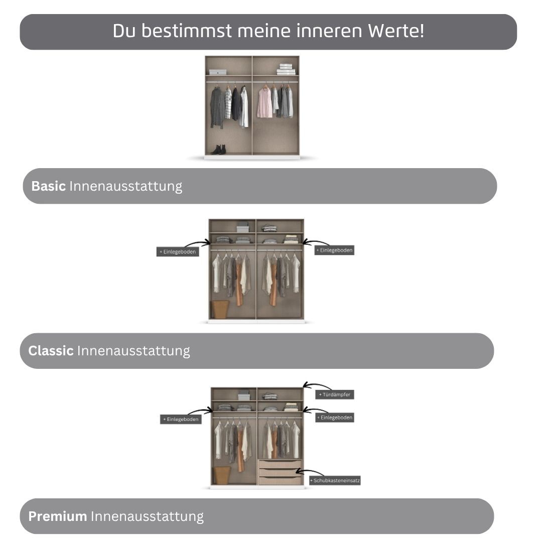 rauch Kleiderschrank »Drehtürenschrank Schrank Garderobe Wäscheschrank Schlafzimmer AVOLA«, (in 3 verschiedenen Ausstattungen BASIC/CLASSIC/PREMIUM), mit hochwertigen Stangengriffen in Schwarz aus Metall MADE IN GERMANY