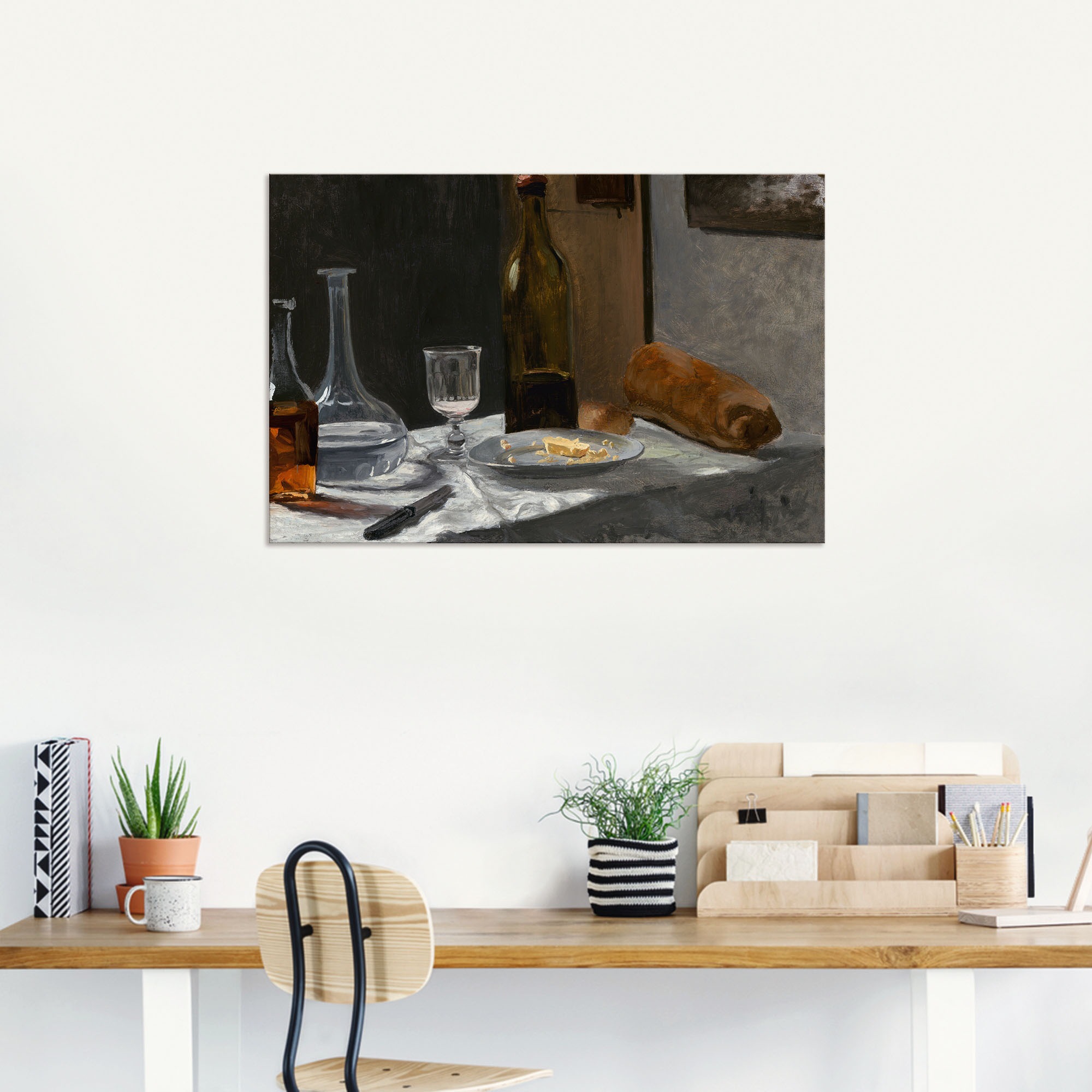 Artland Wandbild »Stillleben Flasche, Karaffe, Brot, Wein«, Arrangements, (1 St.), als Alubild, Leinwandbild, Wandaufkleber oder Poster in versch. Größen