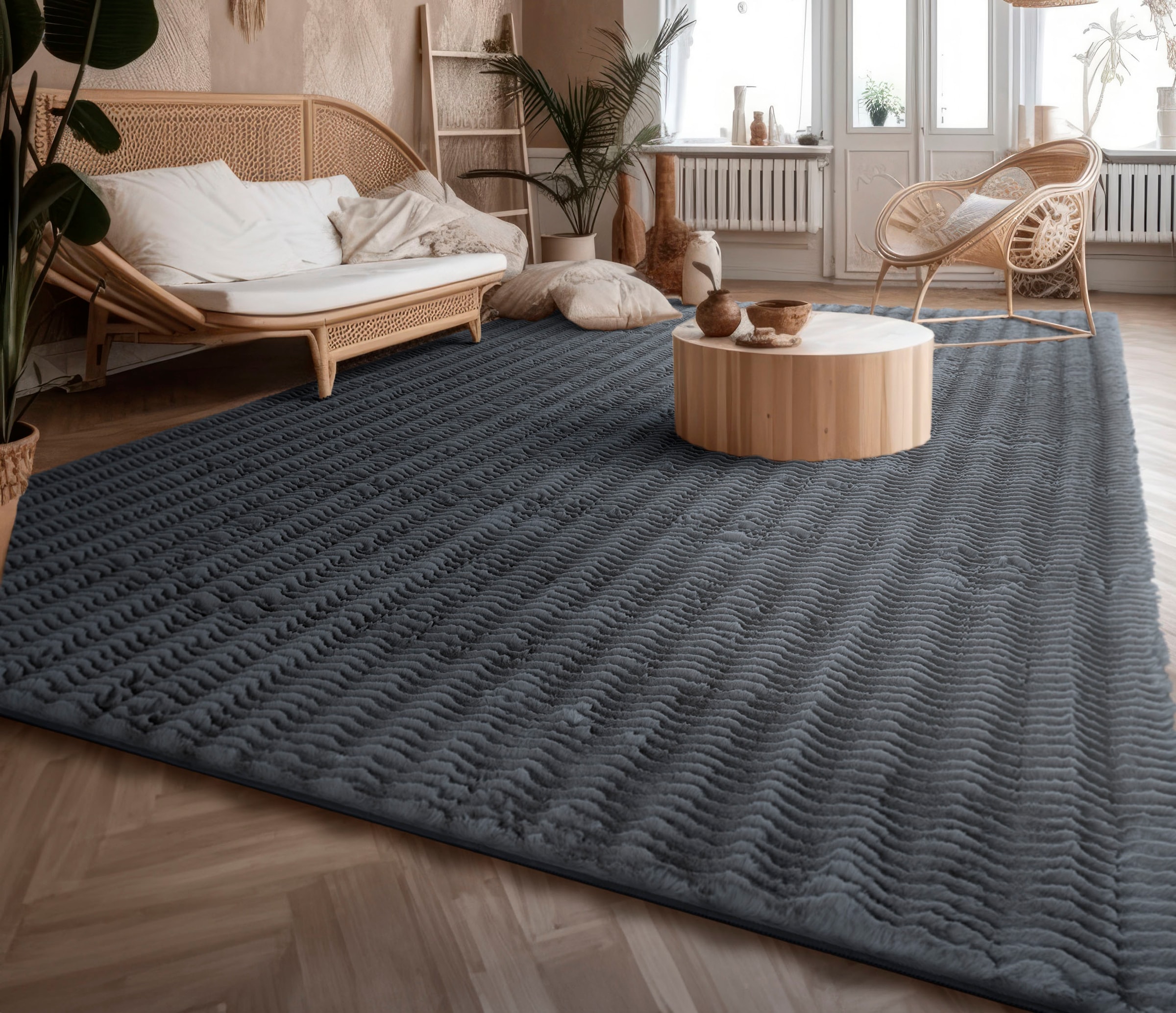 Paco Home Hochflor-Teppich »Arnheim 743«, rechteckig, 27 mm Höhe, Uni Farben, Wellen Muster, besonders weich, Hoch-Tief Effekt