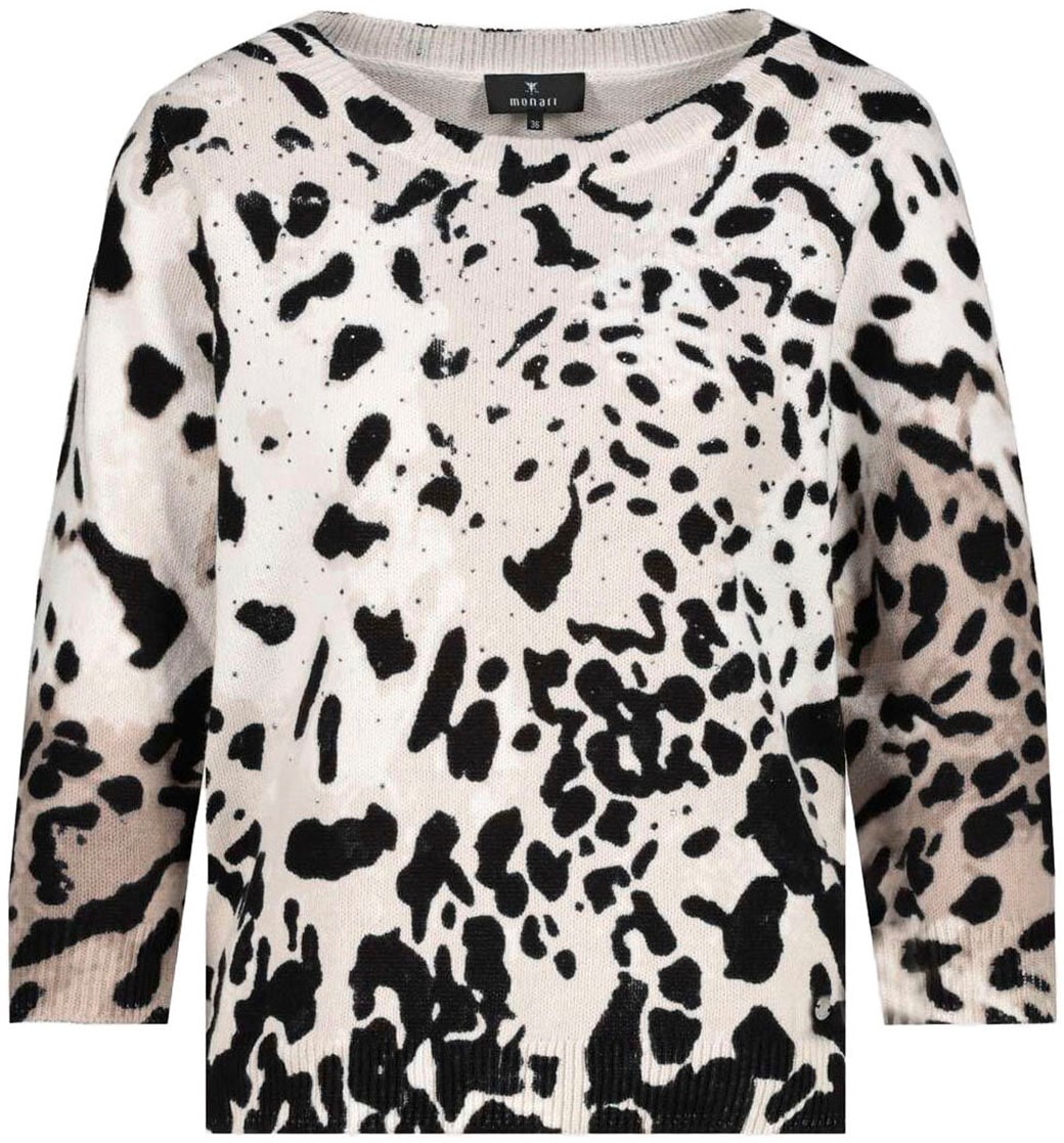 Monari Rundhalspullover, mit Animalprint
