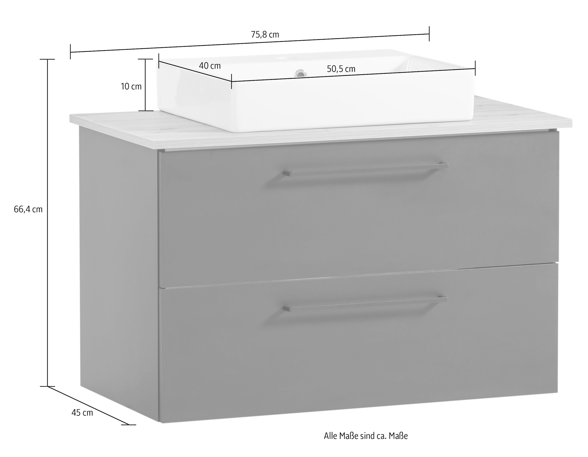 Schildmeyer Waschtisch »Breite 86,0 cm«, Waschtischauflage aus Keramik, Griffe und Beschläge aus Metall