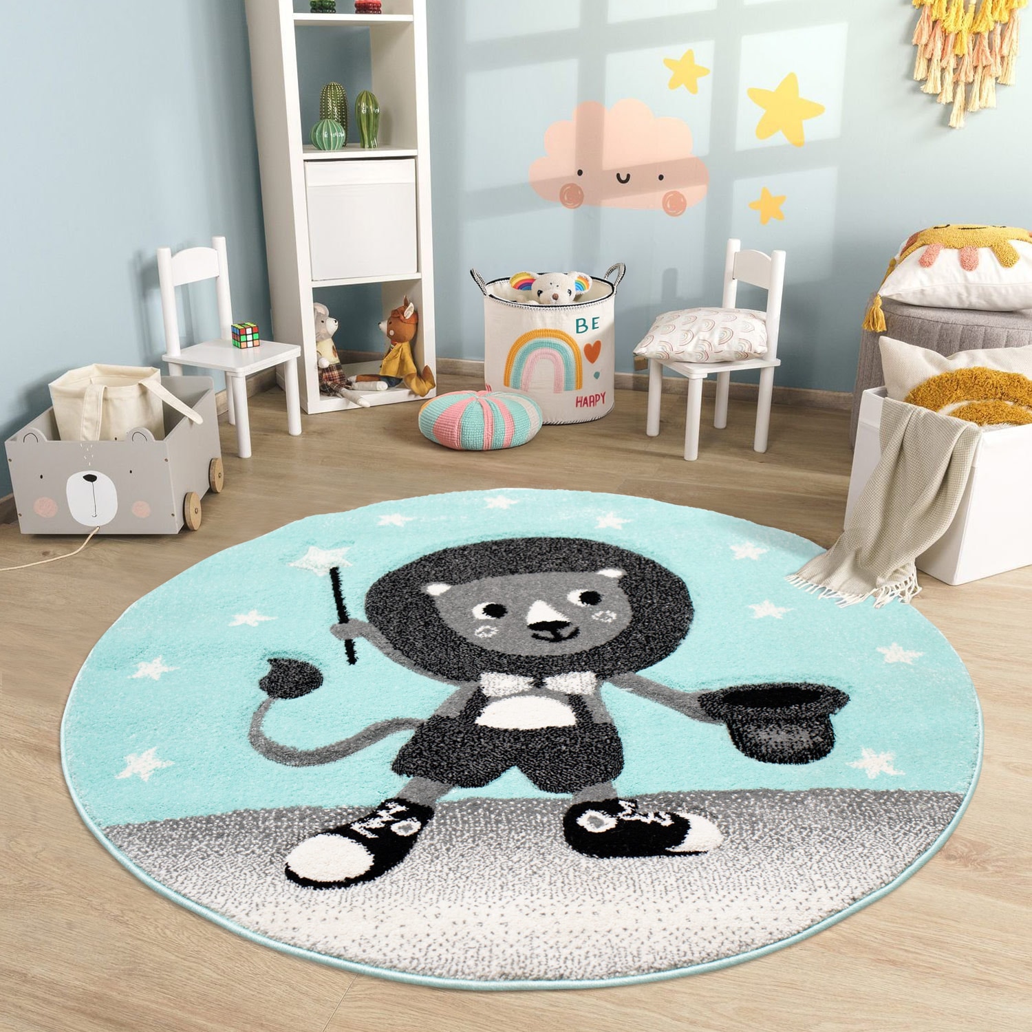 Carpet City Kinderteppich »Bueno Kids 9378«, rund, 11 mm Höhe, Spielteppich, Löwe, Boot, 3D-Effekt, Weicher Flor, Pflegeleicht