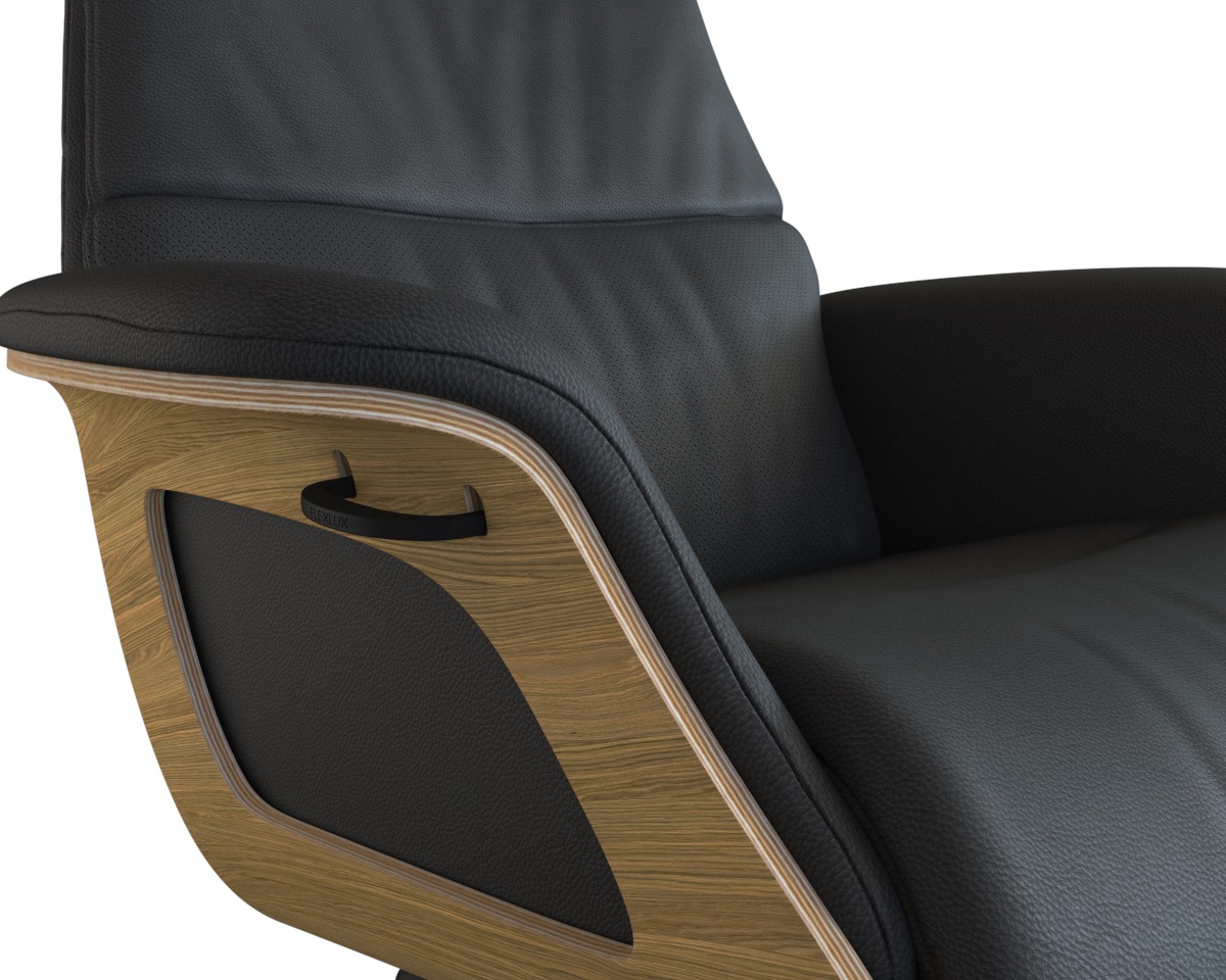 FLEXLUX Relaxsessel »Clement Rücken u. Kopfverstellung, ergonomisch, Airchannels,«, Rücken- & Kopfteilverstellung, Drehbar, Armlehne Eiche, Fuß Schwarz