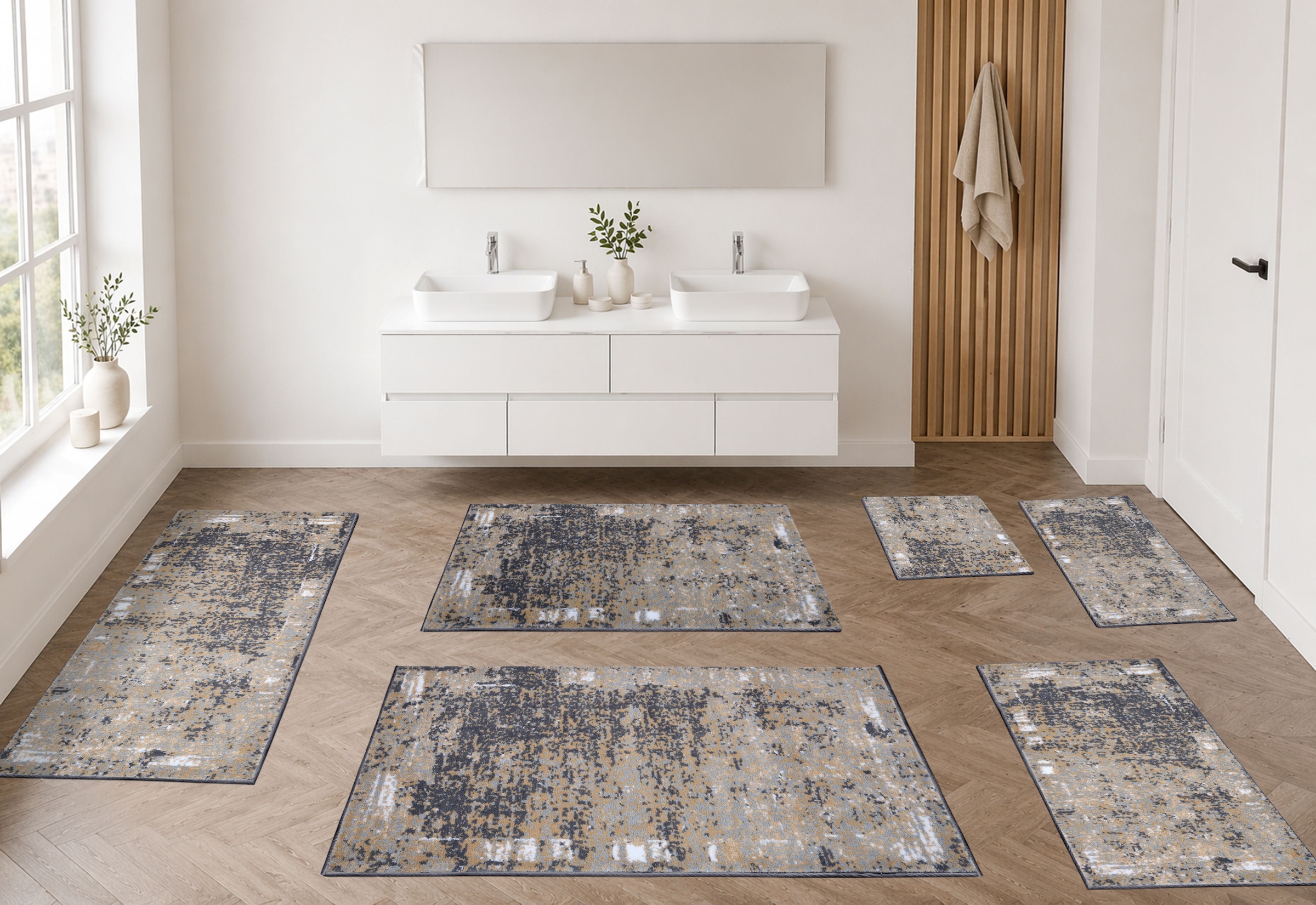 OTTO home Badematte »Hamsa, Badvorleger, Badezimmer Teppich, Duschvorleger« Höhe 15 mm rutschhemmend beschichtet fußbodenheizungsgeeignet | schnell trocknend Badteppich, im Vintage-Look, Hoch-Tief-Effekt