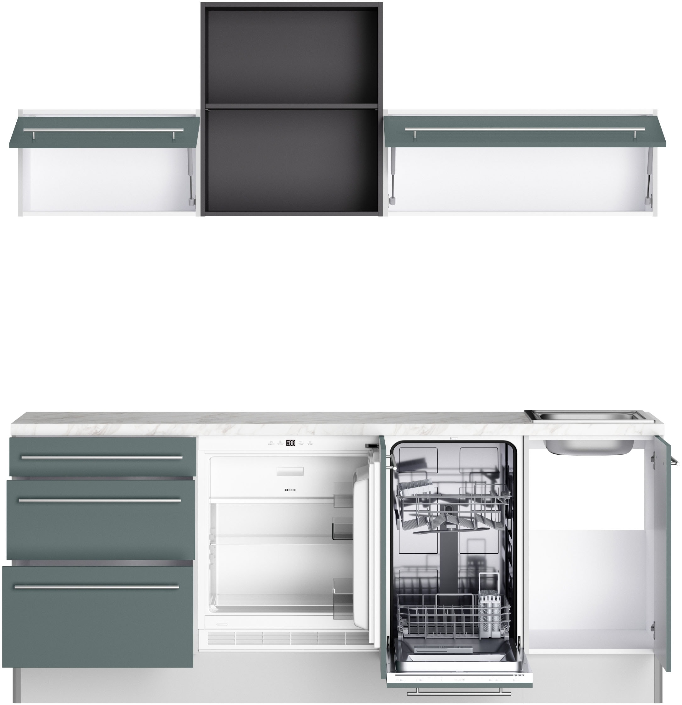 OPTIFIT Küche »Bern2«, Breite 210 cm, wahlweise mit E-Geräten, mit Regal