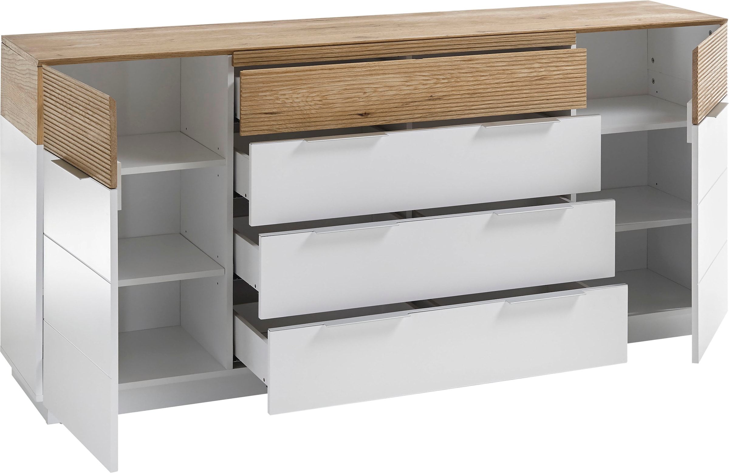 MCA furniture Sideboard »Dubai«, weiß Matt mit Absetzungen in Eiche