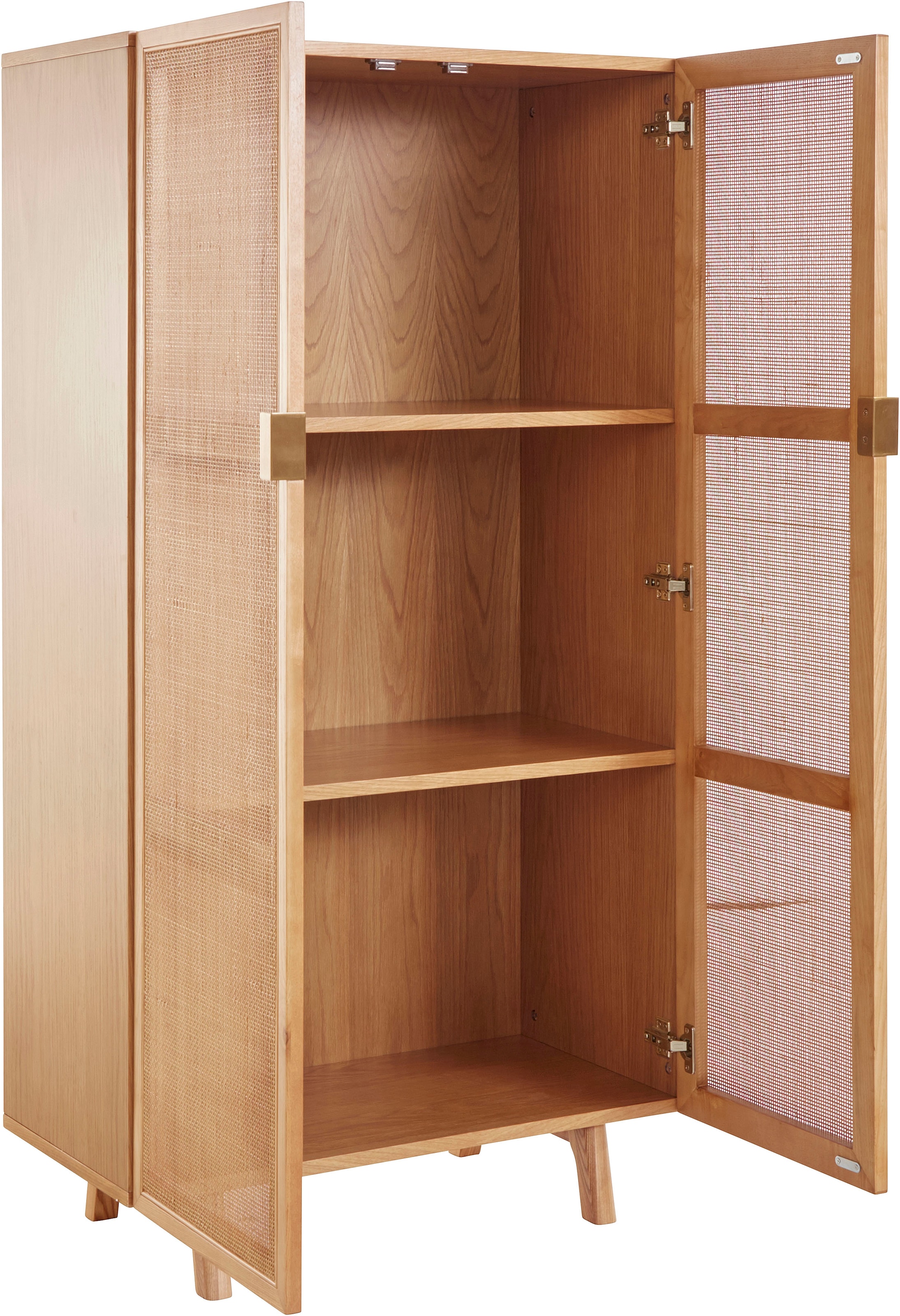 LeGer Home by Lena Gercke Highboard »Lina«, Mit Rattan Einsatz, 3 Innenfächer, teilmassiv