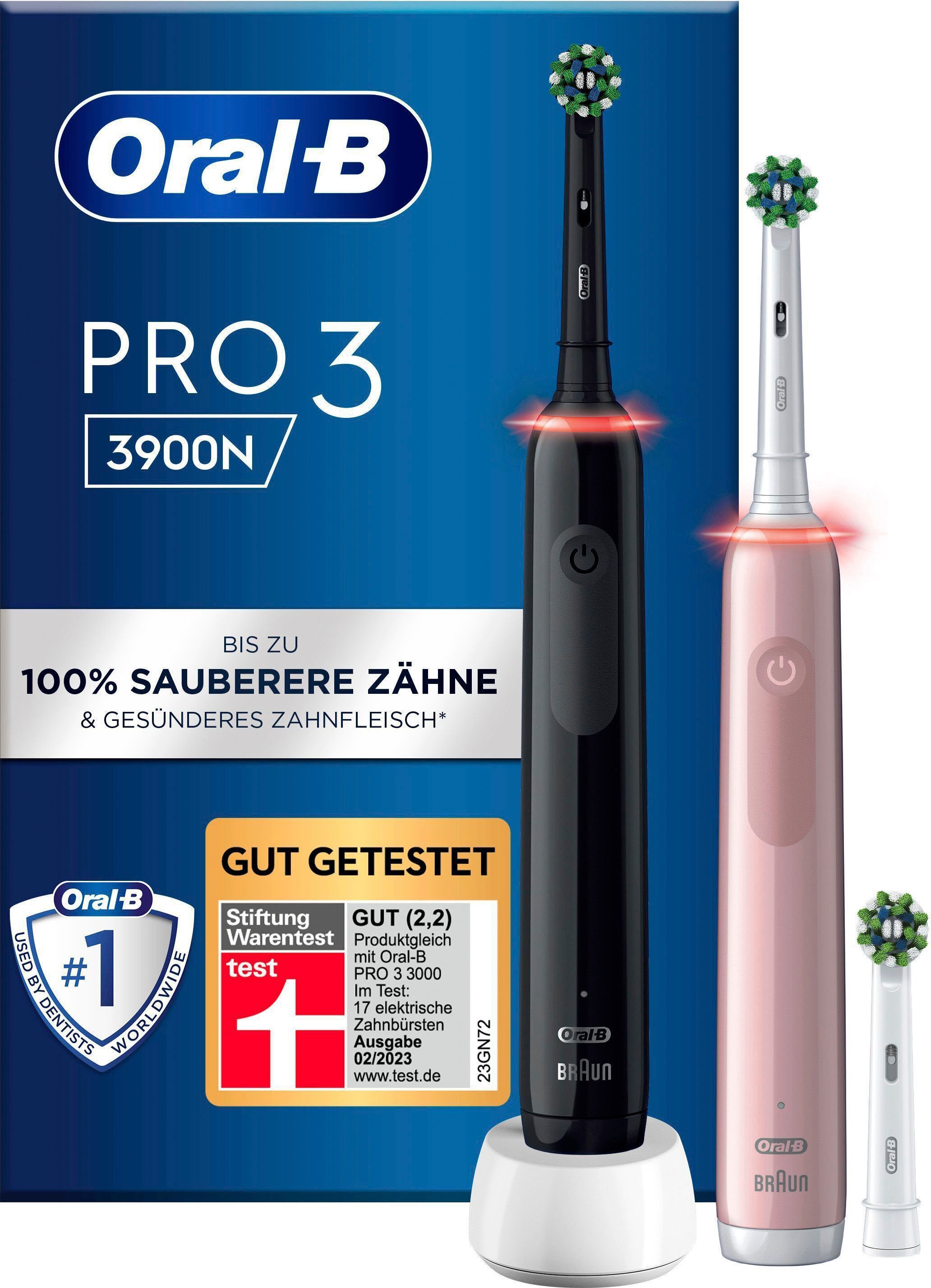 Oral-B Elektrische Zahnbürste »Pro 3 3900«, 3 St. Aufsteckbürsten, Doppelpack  3 Putzmodi mit 3 Jahren XXL Garantie