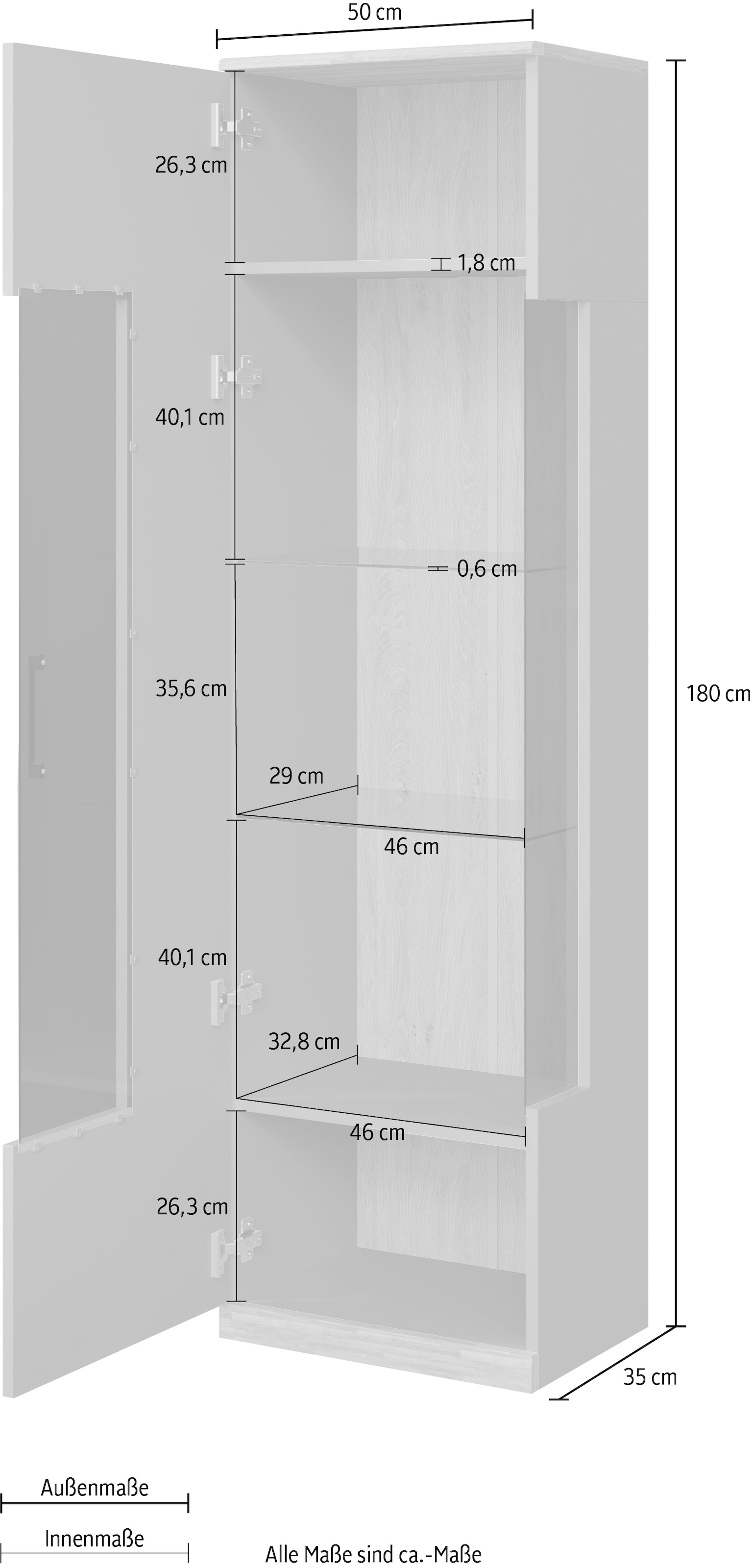OTTO home Vitrine »Ribe,180cm hoch,5 Fächer,2 Glasböden variabel einsetzbar« Oberplatte Eiche massiv,dunkles Glas, schwarze Metall Griffe