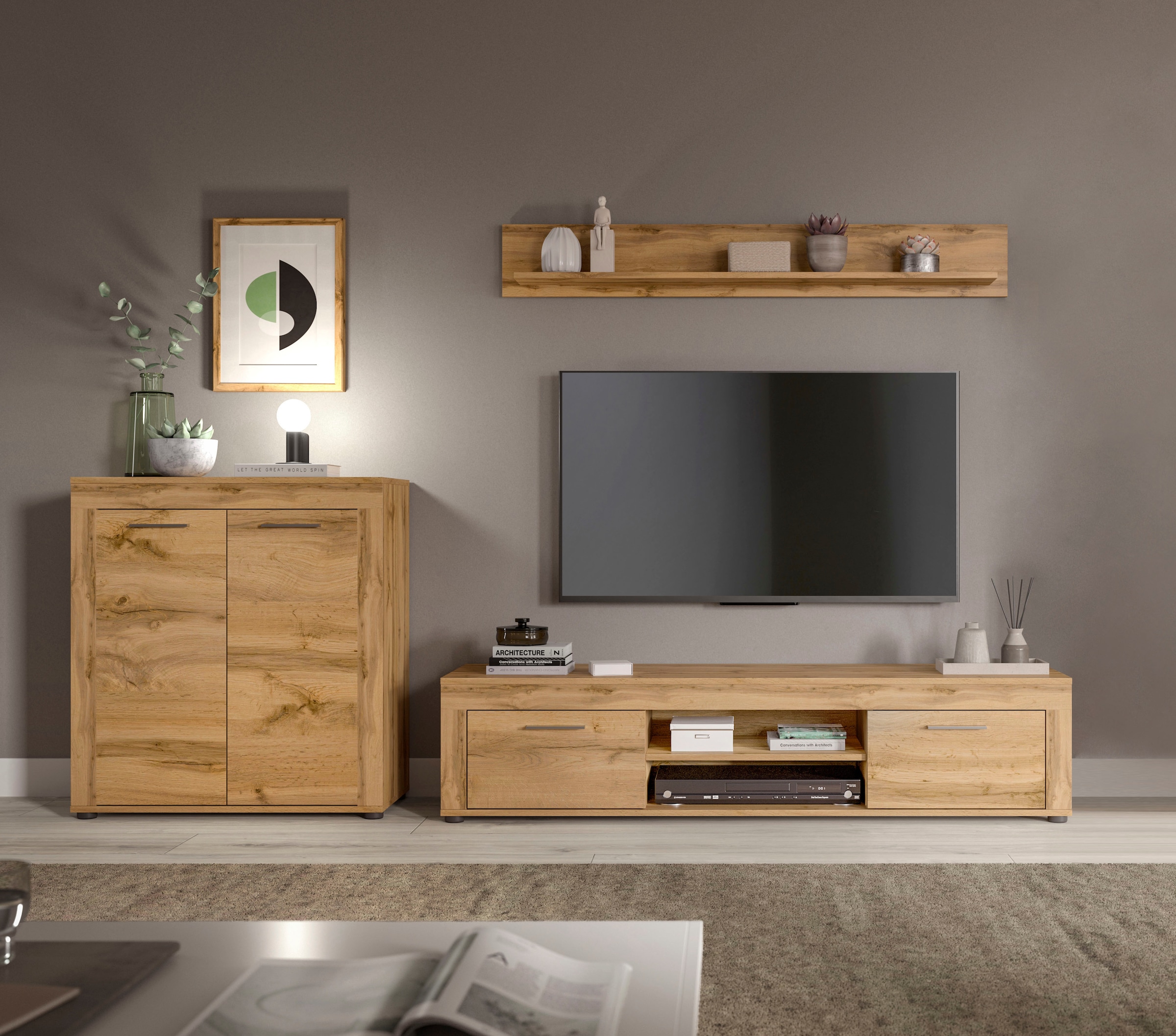Home affaire Wohnwand »Aosta, Breite 255cm, bestehend aus Highboard, Lowboard, Wandboard« 3 Stk. tlg.