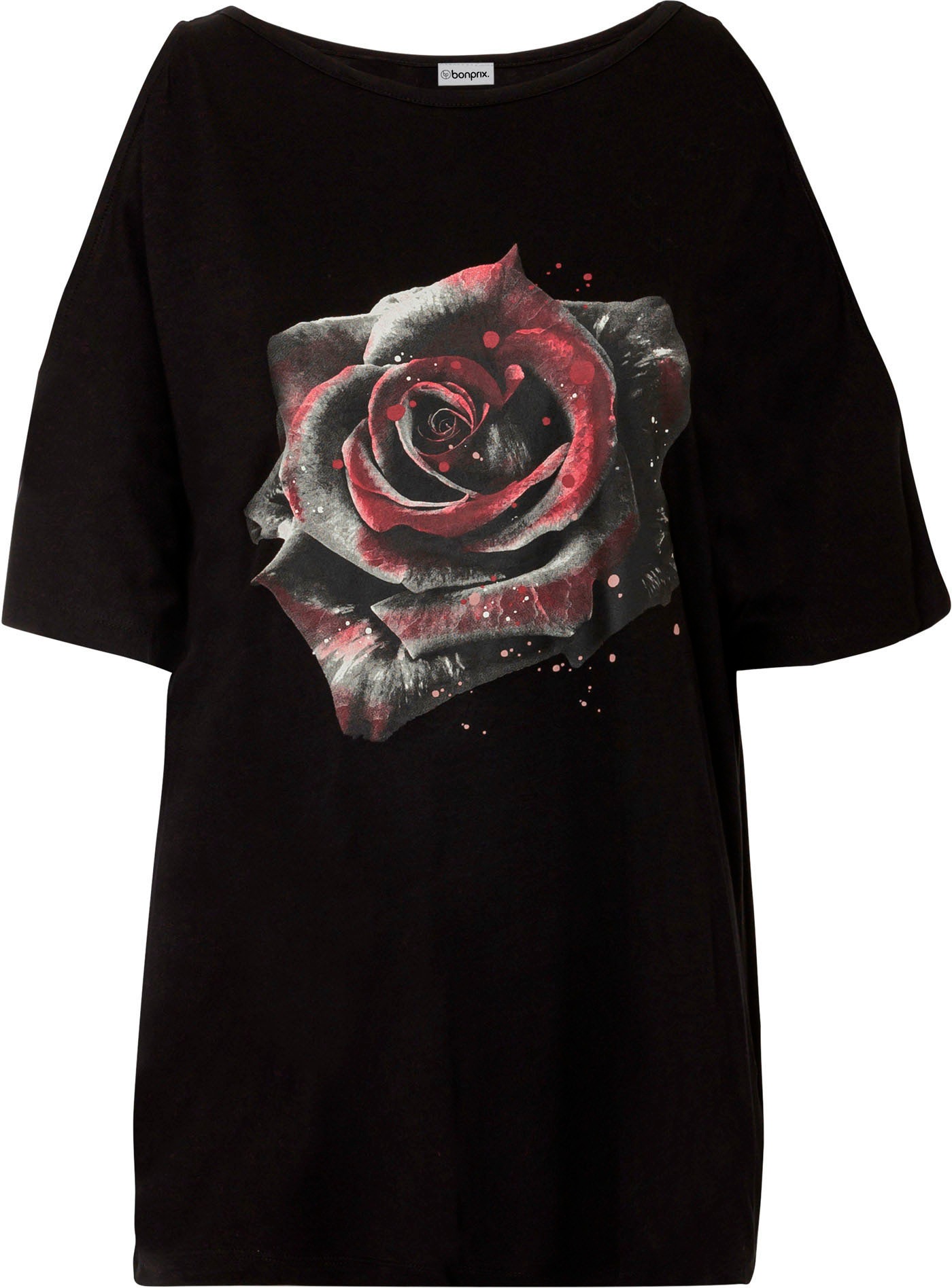 bonprix T-Shirt »Cold-Shoulder-Shirt aus Viskose« Cold-Shoulder-Design, Halbarm, lässige Passform, mit Blumen-Print