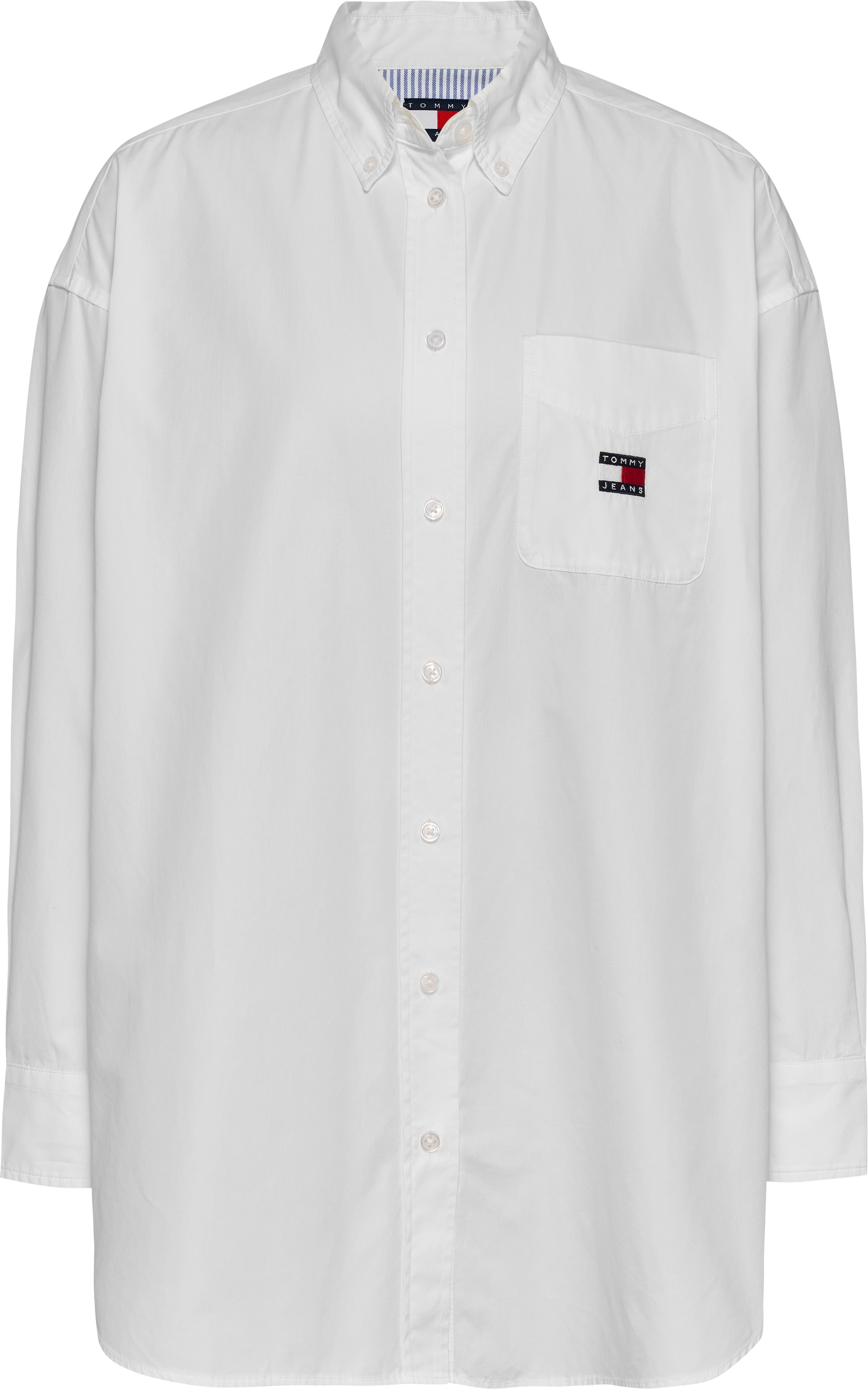 Tommy Jeans Hemdbluse »TJW OVS BADGE POPLIN SHIRT EXT«, mit Brusttasche, mit Logostickerei