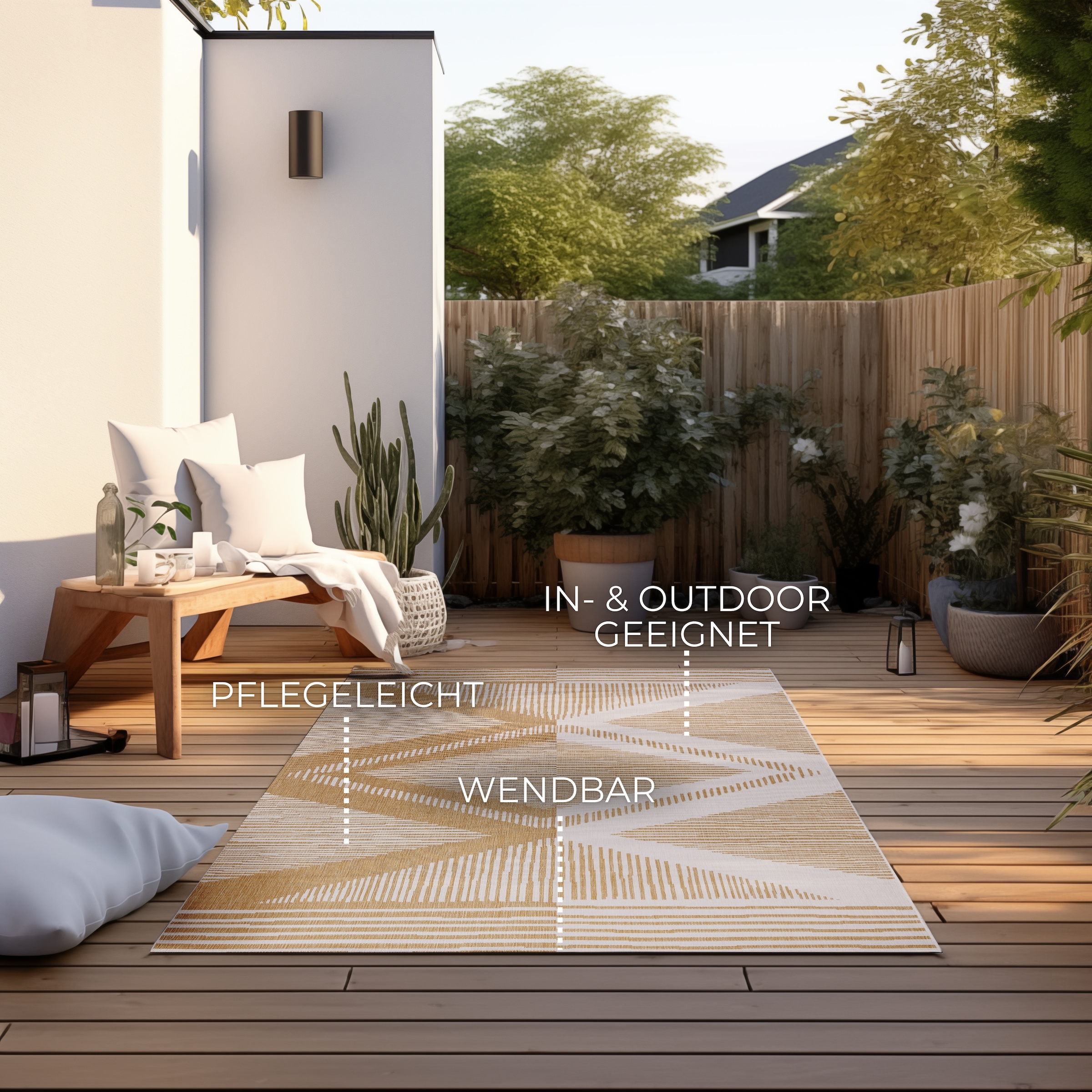 ELLE DECORATION Teppich »Rhombus, In- und Outdoor« rechteckig 5 mm Höhe Flachgewebe, In-& Outdoor, Modern, Wendeteppich, Balkon, Wohnzimmer