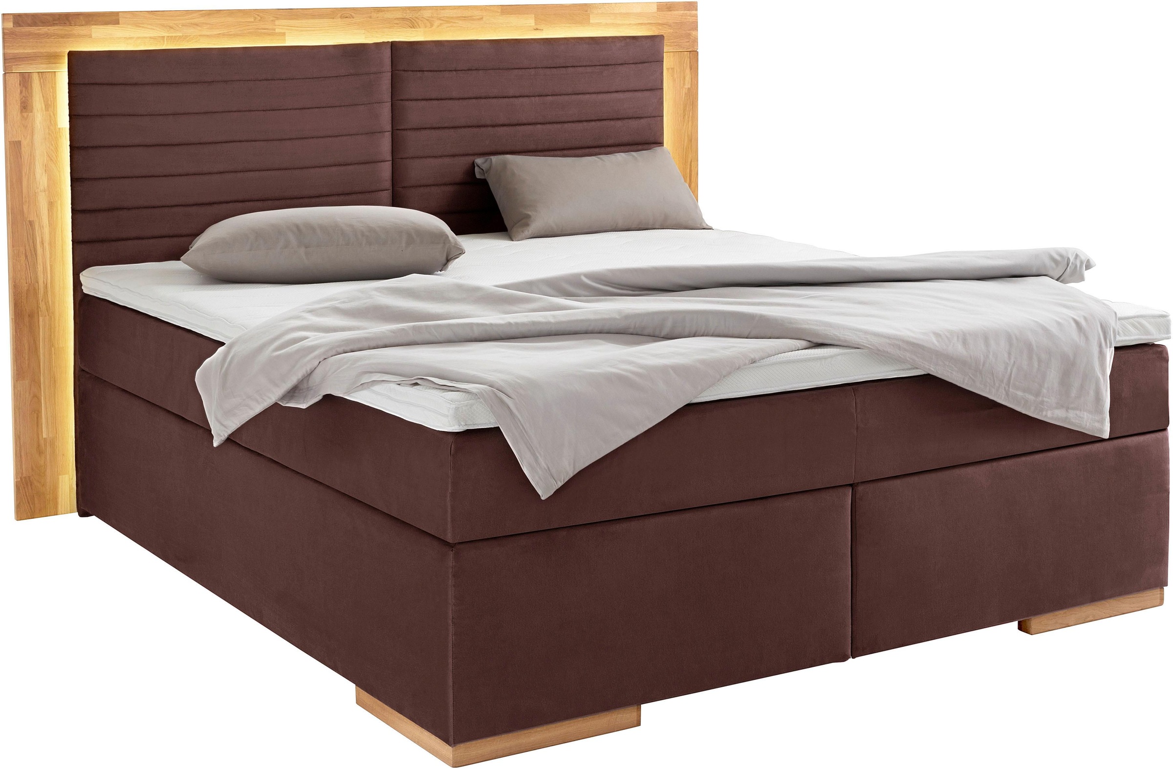 Places of Style Boxspringbett »Cup«, mit LED-Beleuchtung, Massivholzrahmen und Topper, in 2 Härtegraden