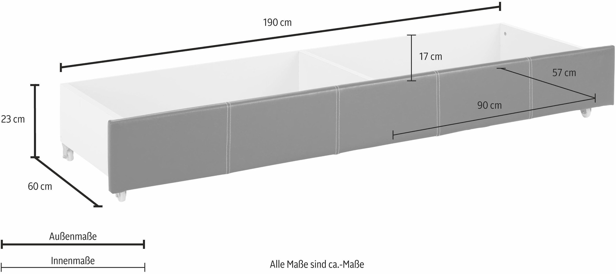 OTTO home Bettschubkasten »Maja« mit zwei Innenfächer Aufteilung, für viel Stauraum, Breite 190 cm