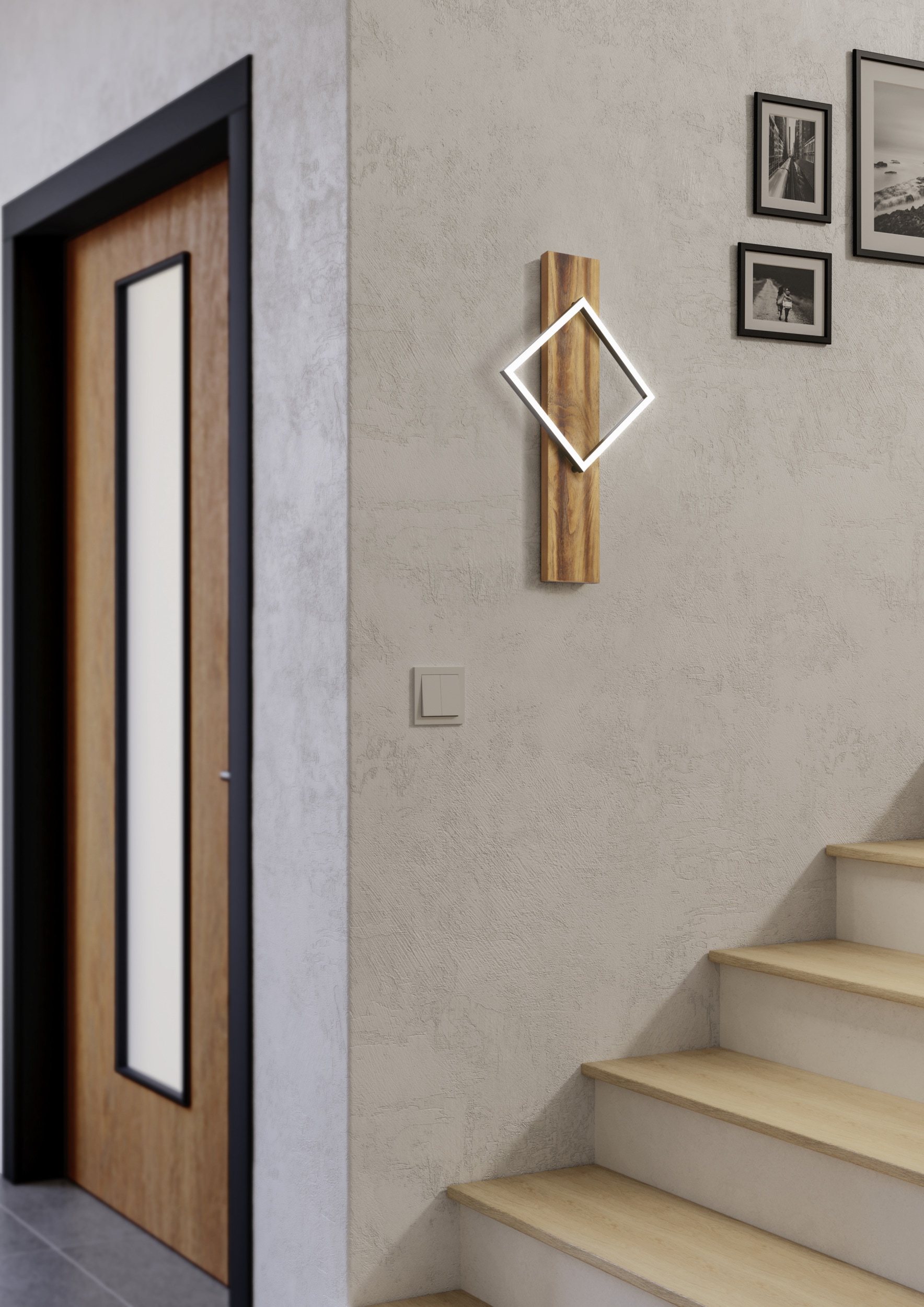 EGLO Wandleuchte »BOYAL Wandlampe - Stahl, Holz - LED - 1X13W - IP20« LED-Modul 1 Stk. Warmweiß Wandstrahler, Wandspot, Wohnzimmer, Flur, L30,5 x H56 x AL7,5 cm