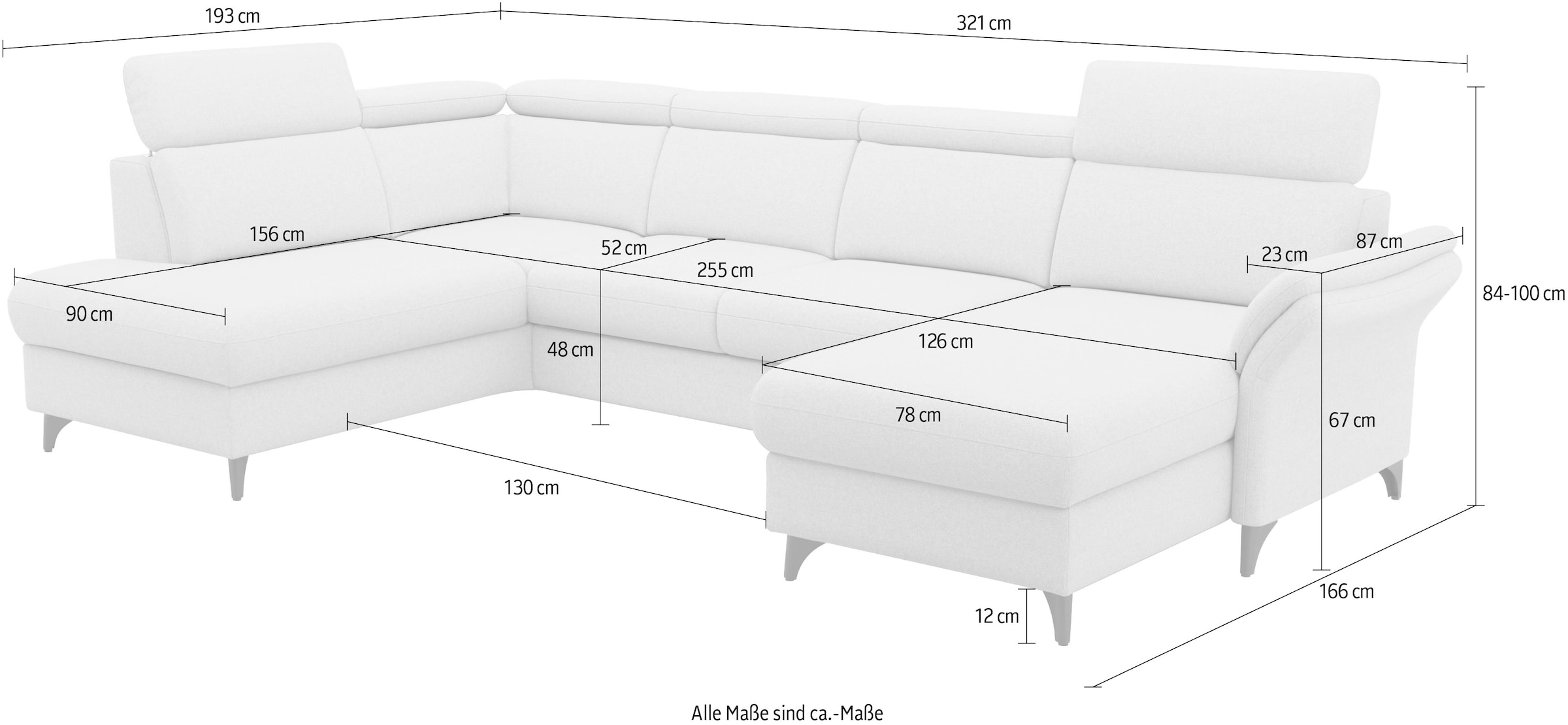sit&more Wohnlandschaft »Glendale, U-Form« inkl. Kopfteilverstellung,wahlweise mit Vorziehsitz und Bettkasten
