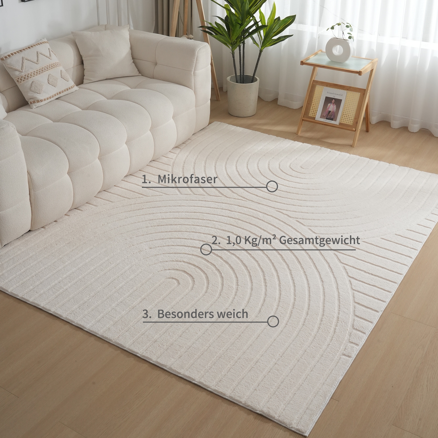 OTTO home Teppich »Cali Regenbogen, Hoch-Tief-Effekt« rechteckig 15 mm Höhe Uni-Farben, flauschig, waschbar, Wohnzimmer, Schlafzimmer