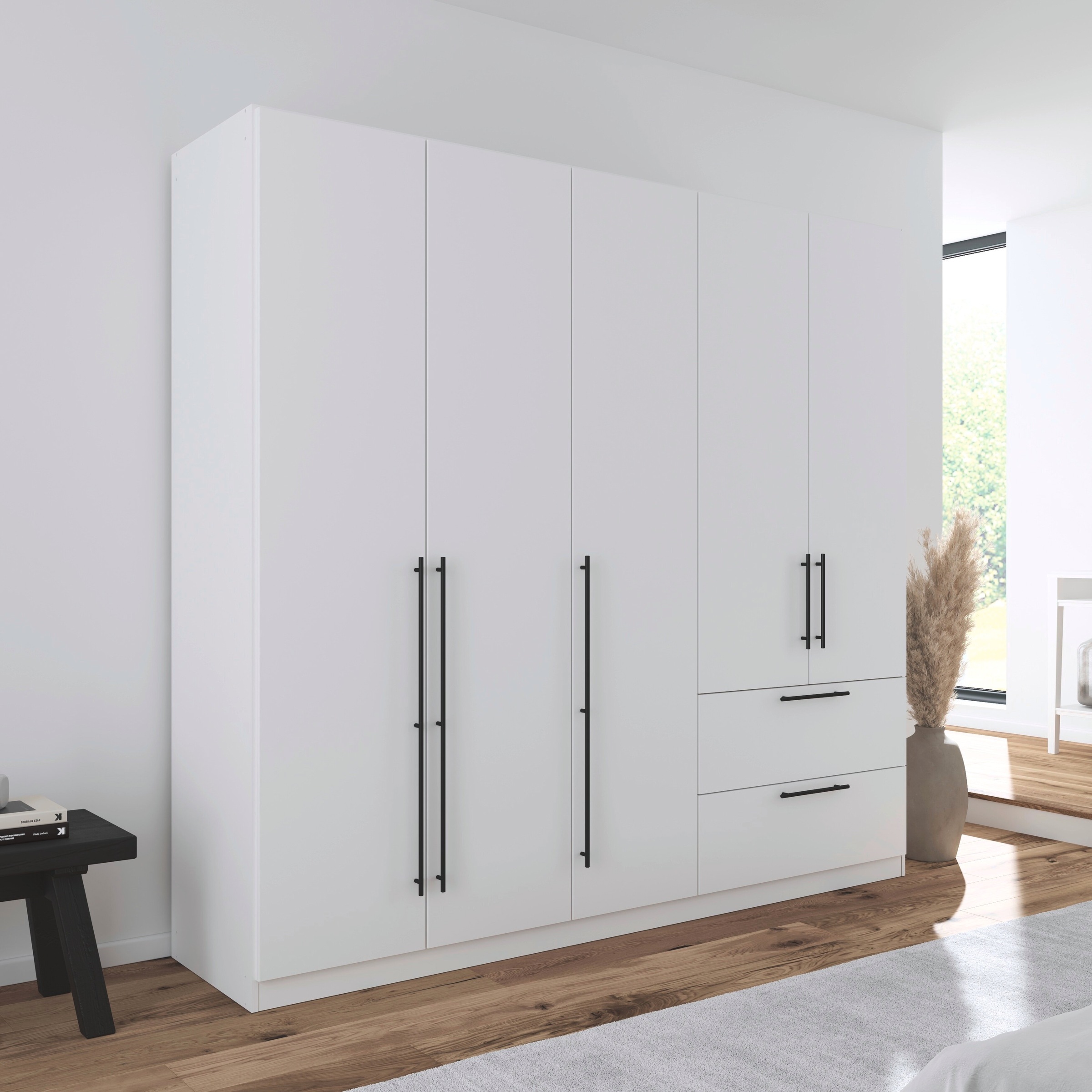 rauch Kleiderschrank »Drehtürenschrank Schrank Garderobe Wäscheschrank Schlafzimmer AVOLA«, (in 3 verschiedenen Ausstattungen BASIC/CLASSIC/PREMIUM), mit hochwertigen Stangengriffen aus Metall in Schwarz MADE IN GERMANY