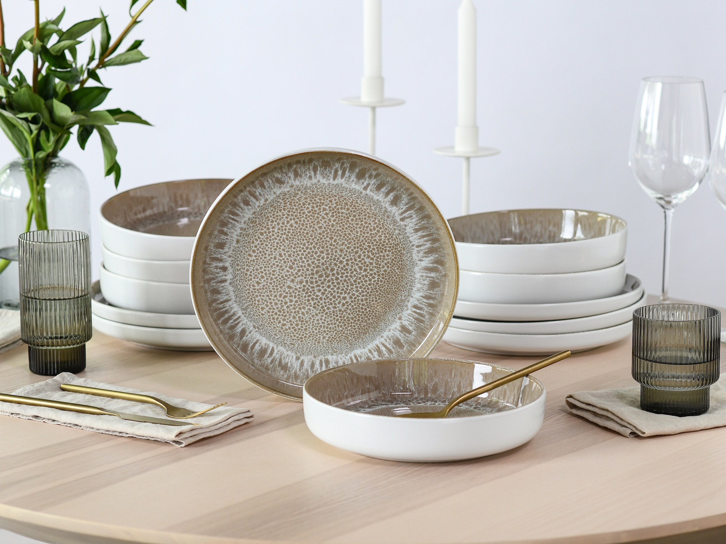 my home Tafelservice »modernes Geschirr-Set, Service Nydala« hohe Haltbarkeit, spülmaschinen- & mikrowellengeeignet, Reaktivglasur