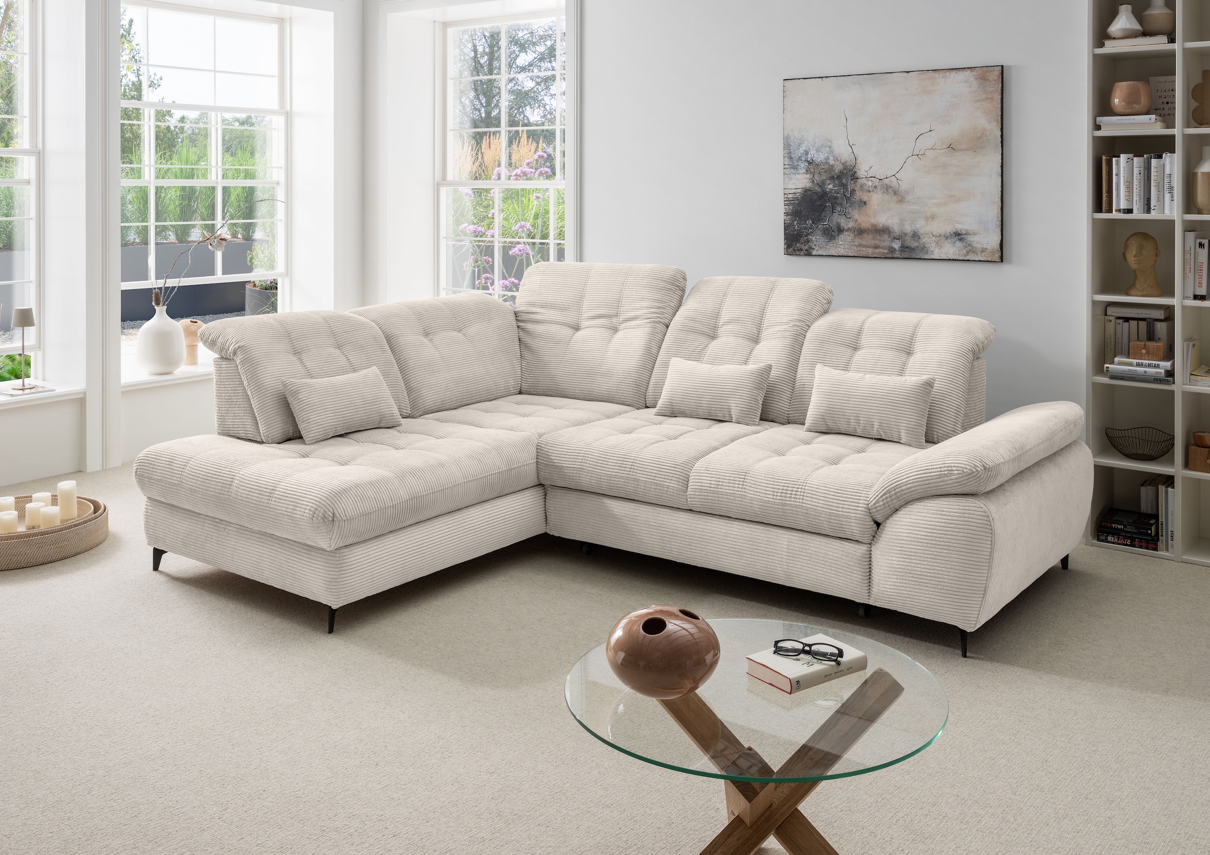 Home affaire Ecksofa »Lazio modern und bequem, schmale Armlehnen, tolle Detailverarbeitung« zwei verschiedene Fußfarben wählbar
