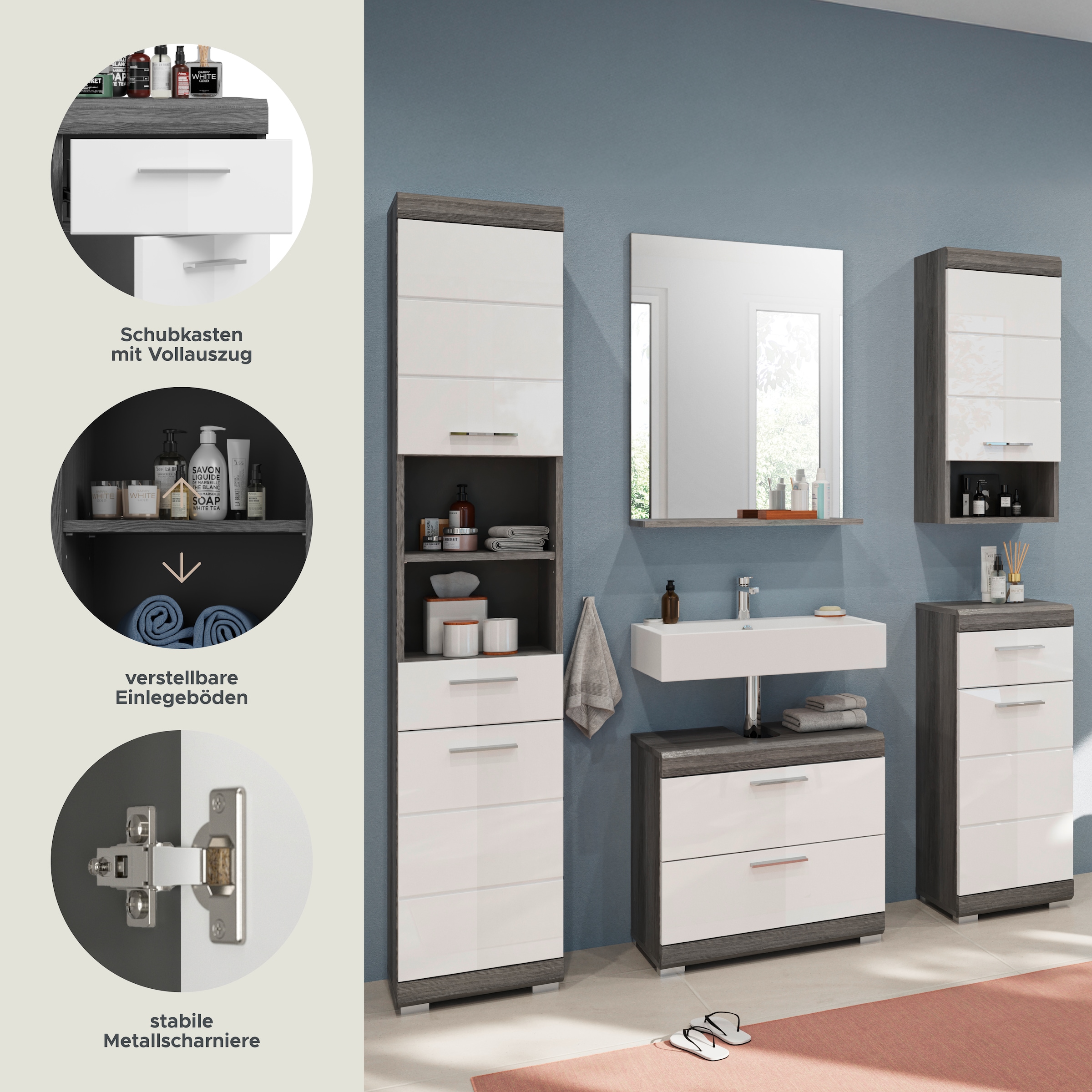 welltime Badmöbel-Set »Siena, 5 teilig, bestehend aus:« Set, 5 Stk. tlg.