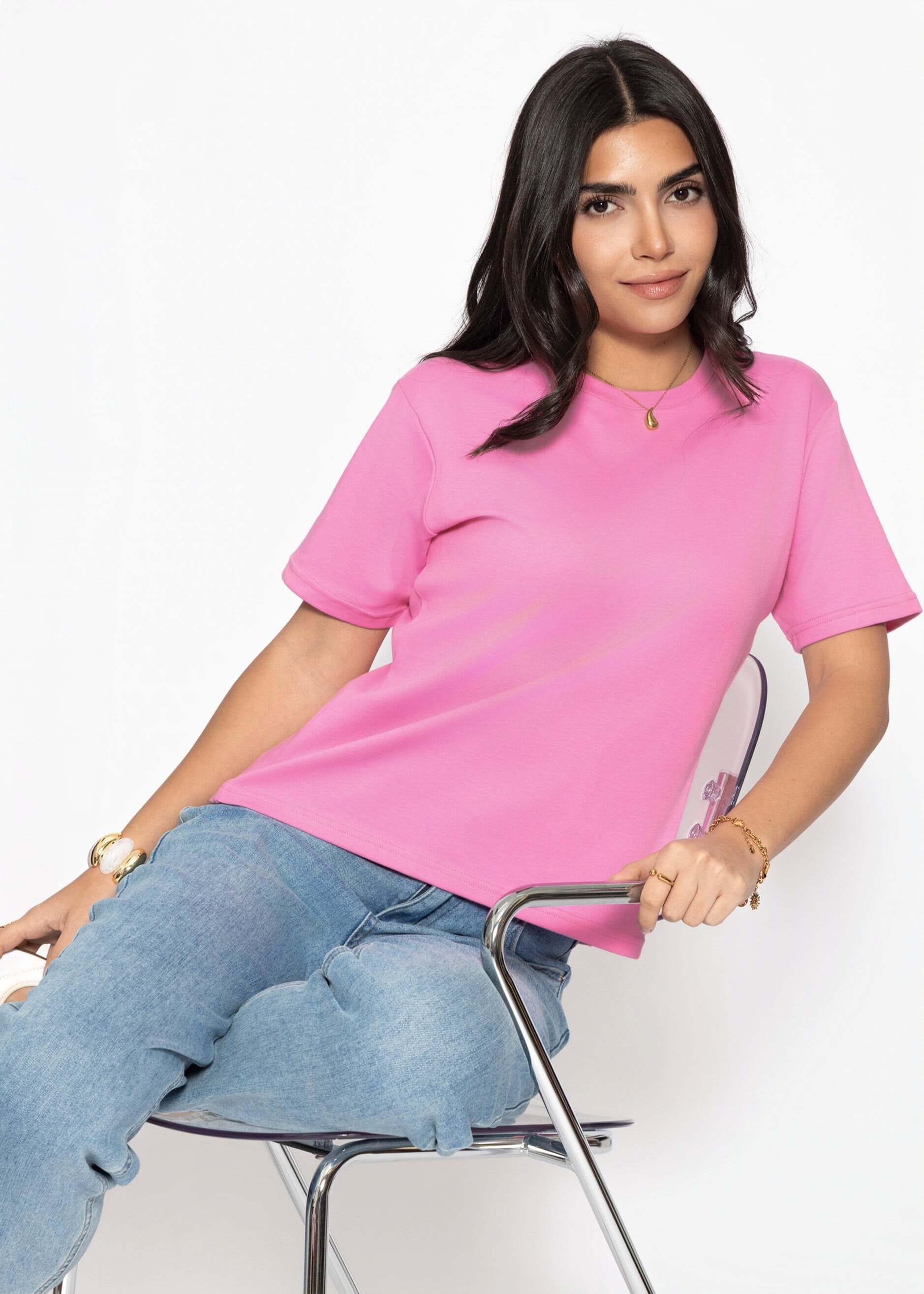 SASSYCLASSY T-Shirt »Rundhals T-Shirt« Legeres Top aus Baumwolle in lockerer Passform