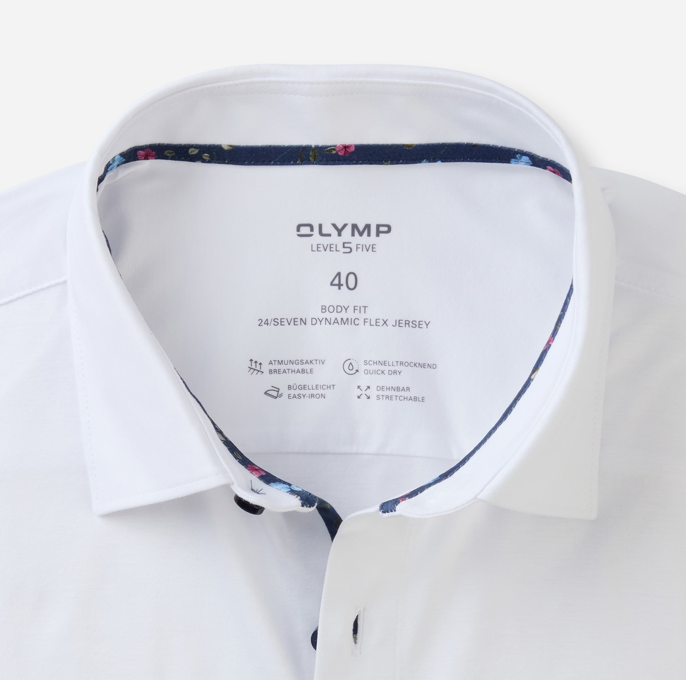 OLYMP Langarmhemd »24/7 - Level 5 - Jersey« modisches Blumenmuster in der Innenmanschette