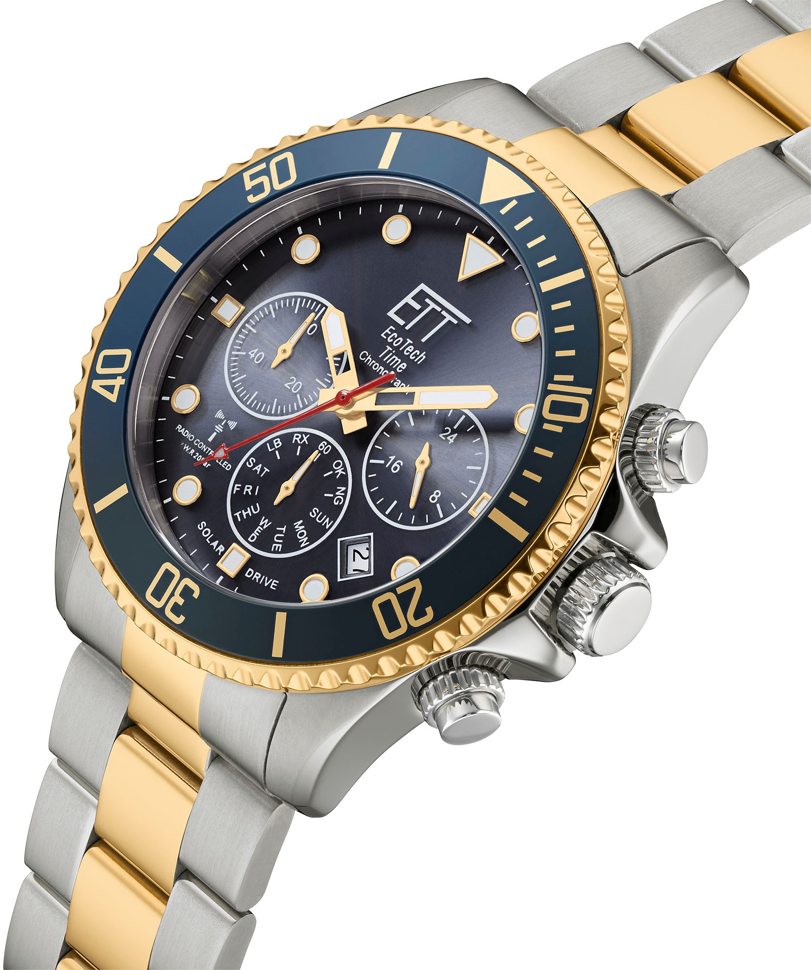 ETT Funkchronograph »Professional«, Armbanduhr, Herrenuhr, Stoppfunktion, Datum, Solar, Edelstahlarmband