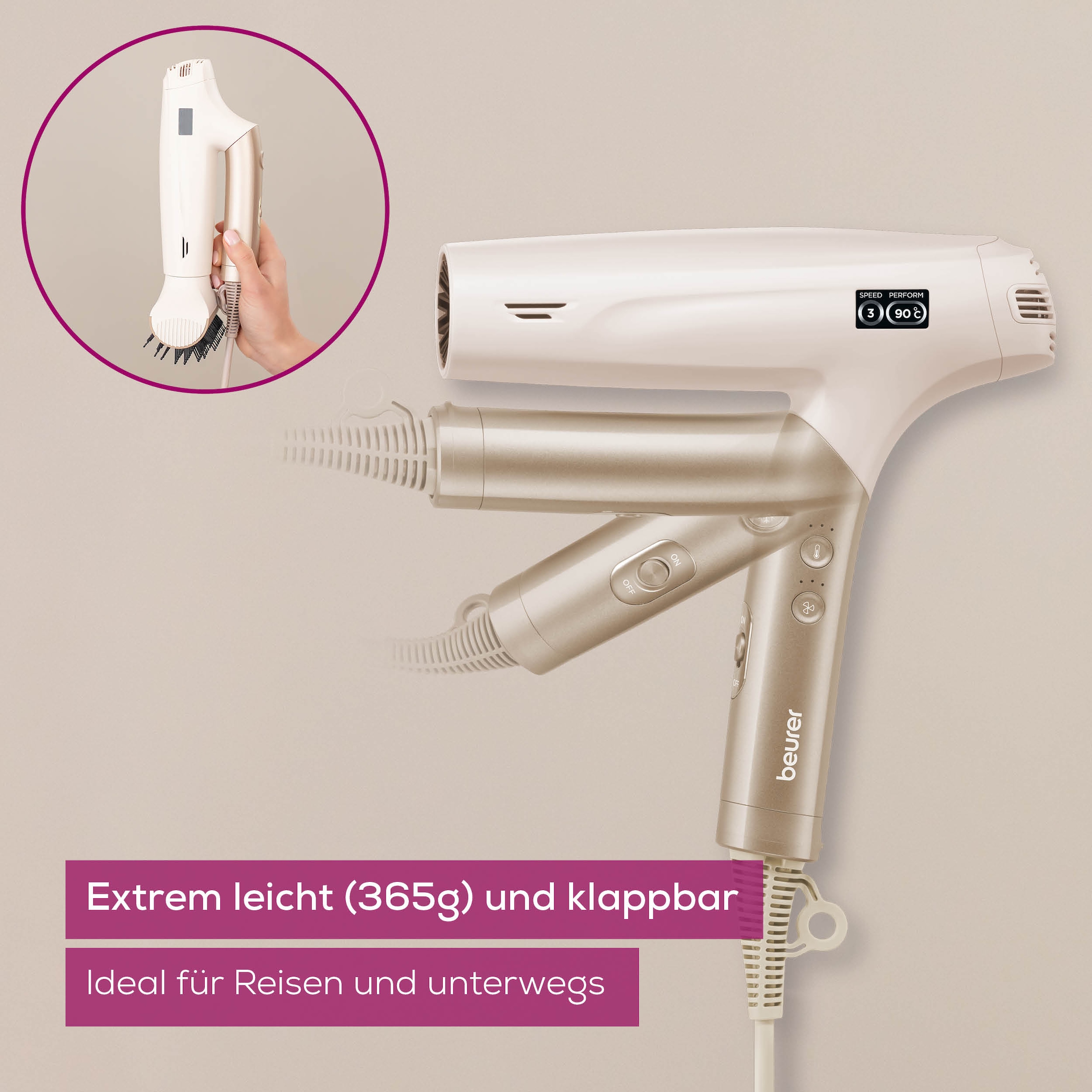 BEURER Ionic-Haartrockner »HC 150, leistungsstark mit Ionenfunktion & EasyClick Aufsätzen«, 1600 W, 4 Aufsätze, Mit 3 Temperaturstufen und magnetischen Aufsätzen zum Wechseln