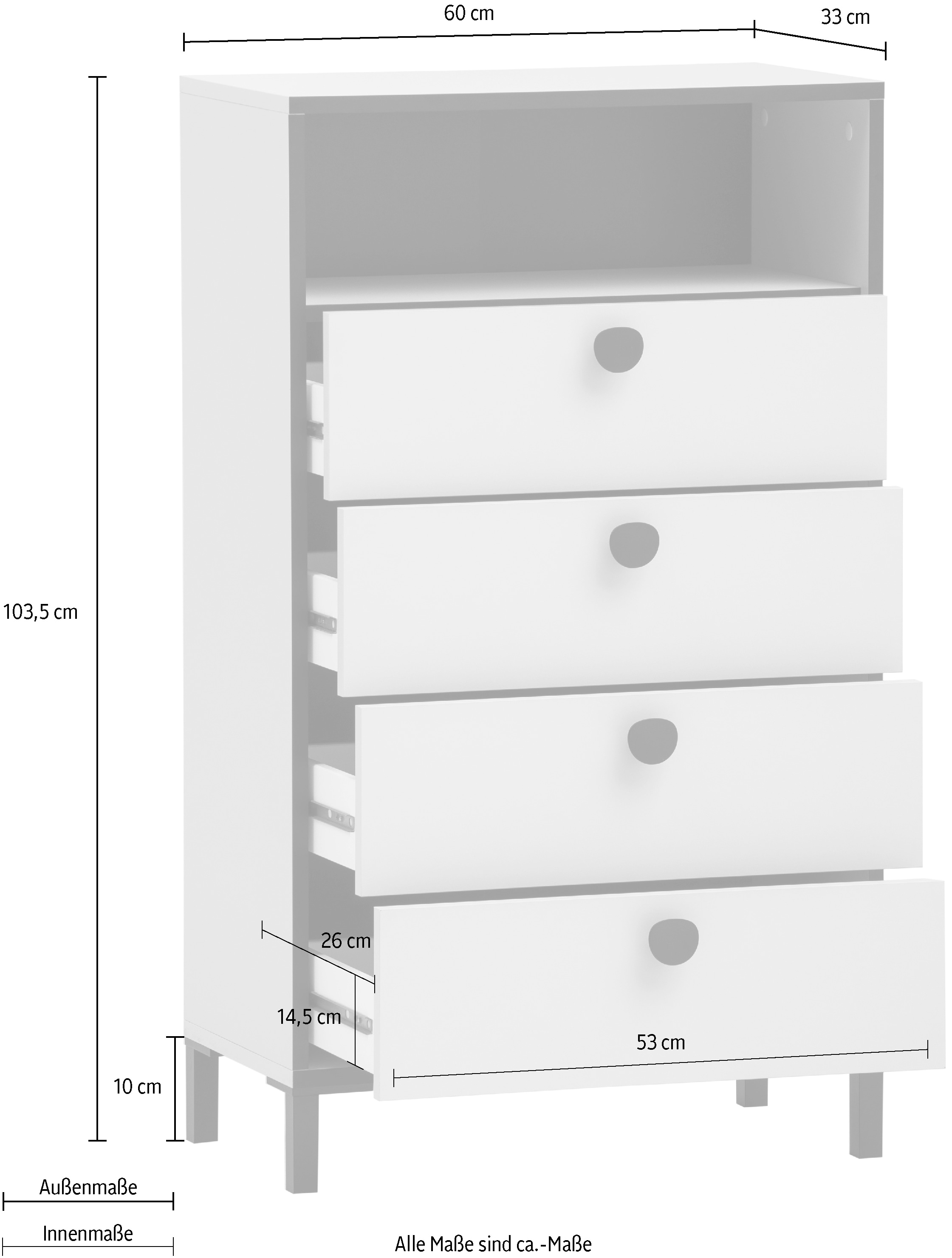 Schildmeyer Midischrank »Edda, Breite 60 cm, Metallgriffe«, Made in Germany