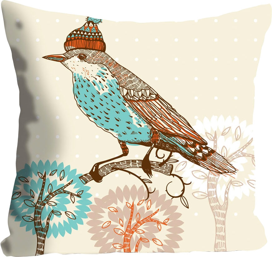 queence Dekokissen »Charly«, Kissenhülle,Vogel,Mütze,Lustig,Winter,Weihnachten,Tiermotiv,Fröhlich