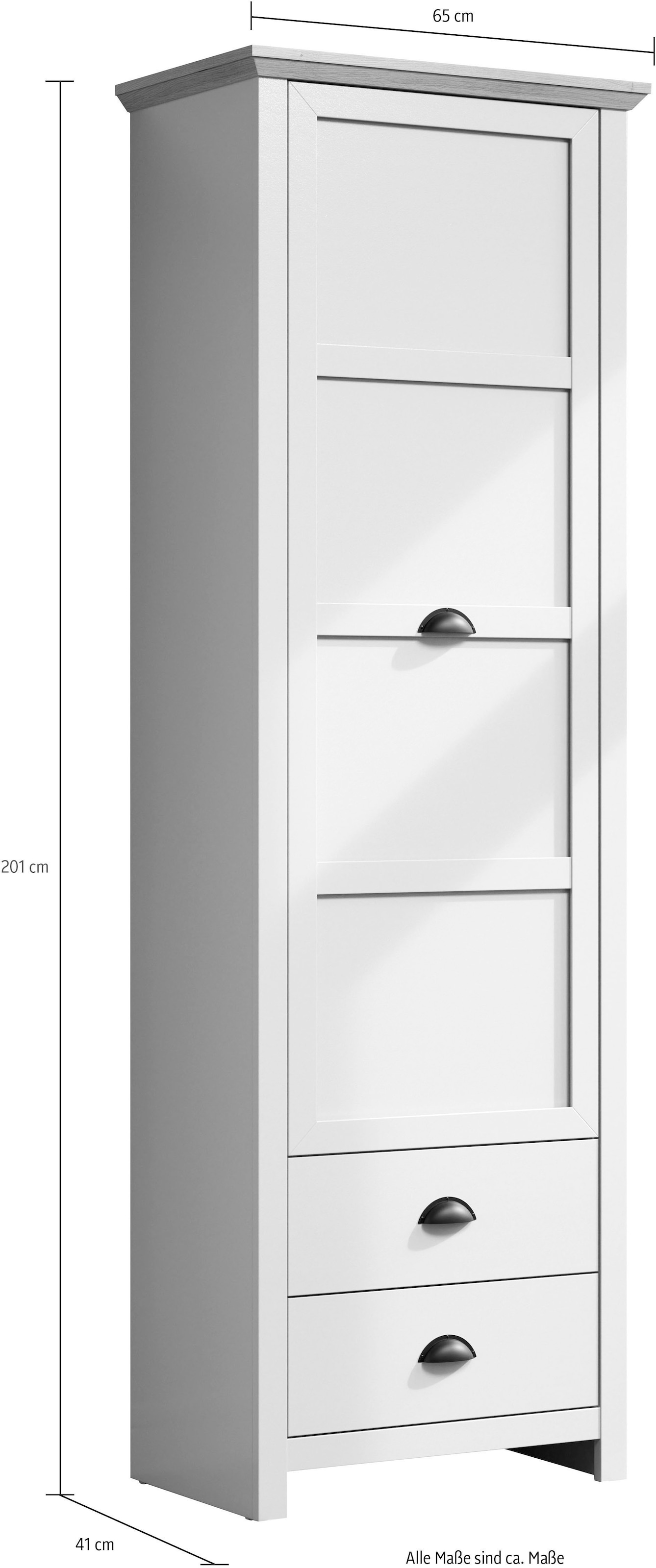 Home affaire Garderobenschrank »Herzwill« Kleiderschrank, grau, Eiche, Kleiderstange, B/H/T ca.: 65/201/41 cm