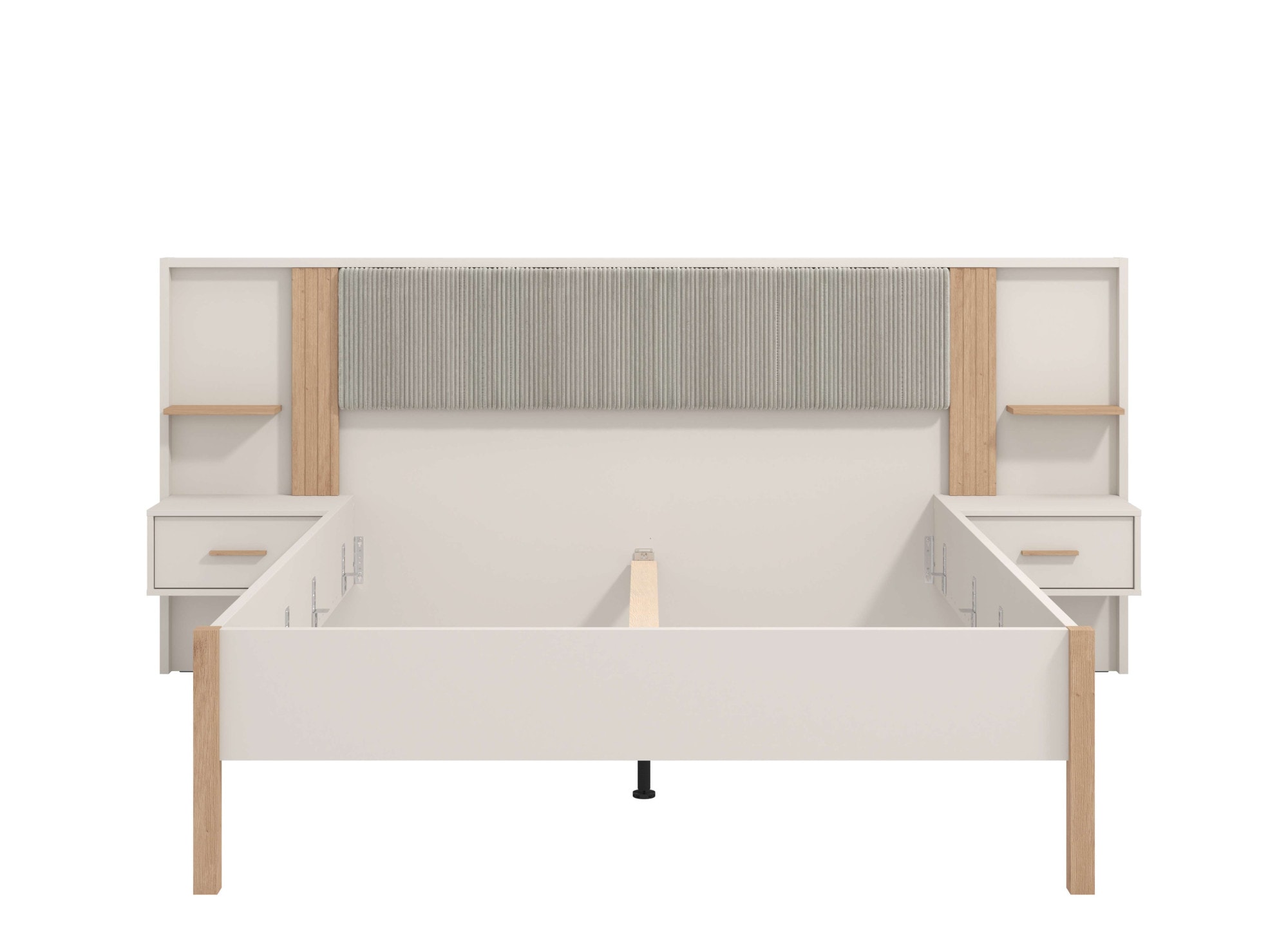 Home affaire Bett »Belfort Bettanlage, mit gepolstertem Kopfteil, weicher Cordstoff«, (Set, 3 tlg., Bett und 2 Wandpaneele mit Nachtkommoden), Liegefläche 160x200cm, FSC®-zertifizierter Holzwerkstoff