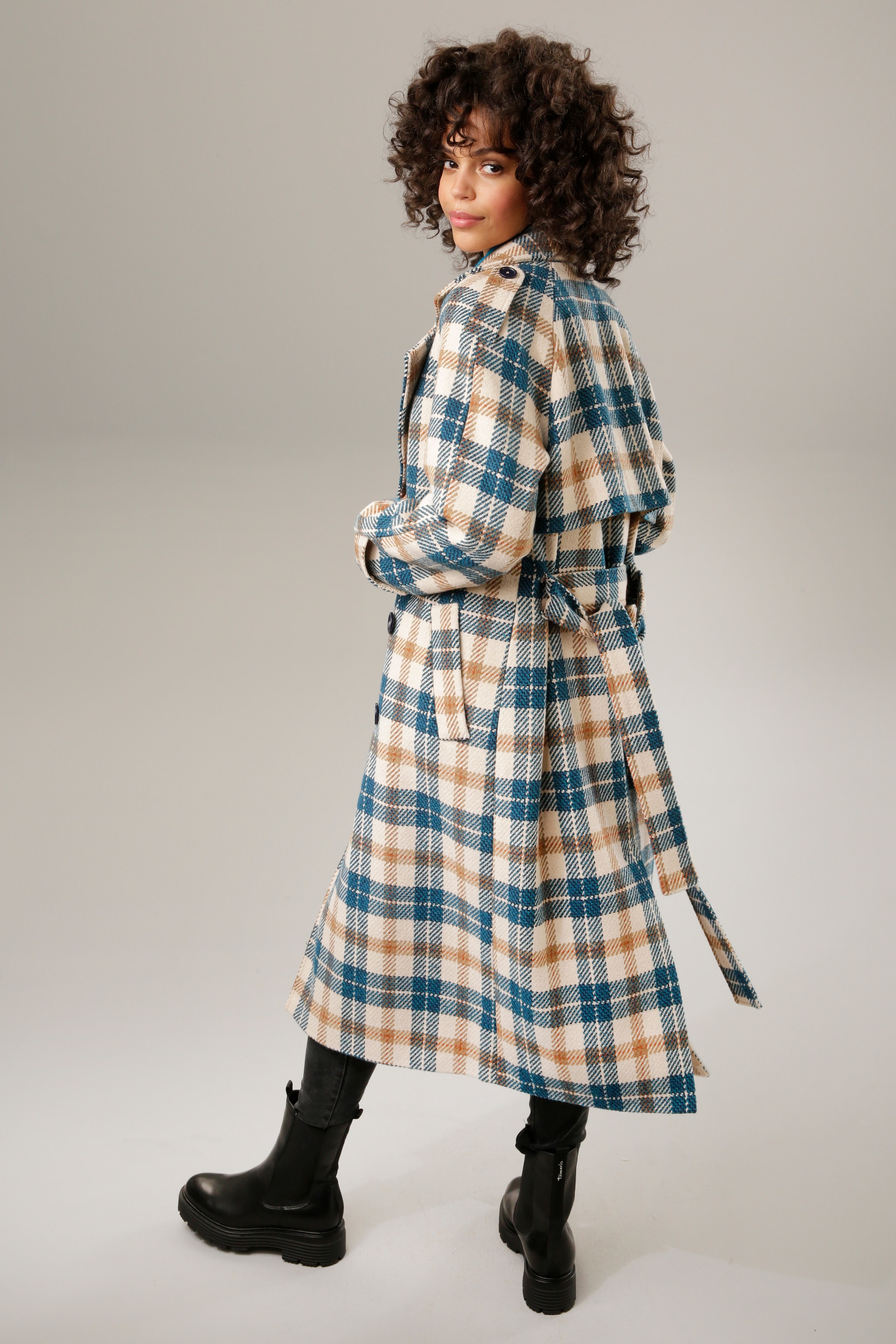 Aniston CASUAL Wintermantel, (mit Bindegürtel), im ausdrucksvollem  Karo-Dessin bei ♕ | Kurzmäntel
