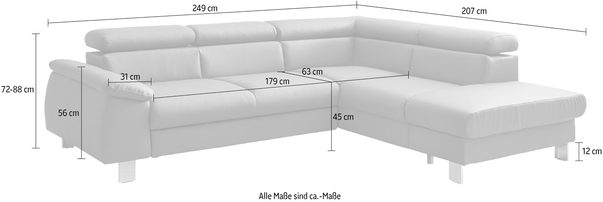 COTTA Ecksofa »Komaris L-Form, B: 249 cm«, mit Kopfteilverstellung, optional Bettfunktion, Bettkasten & Licht