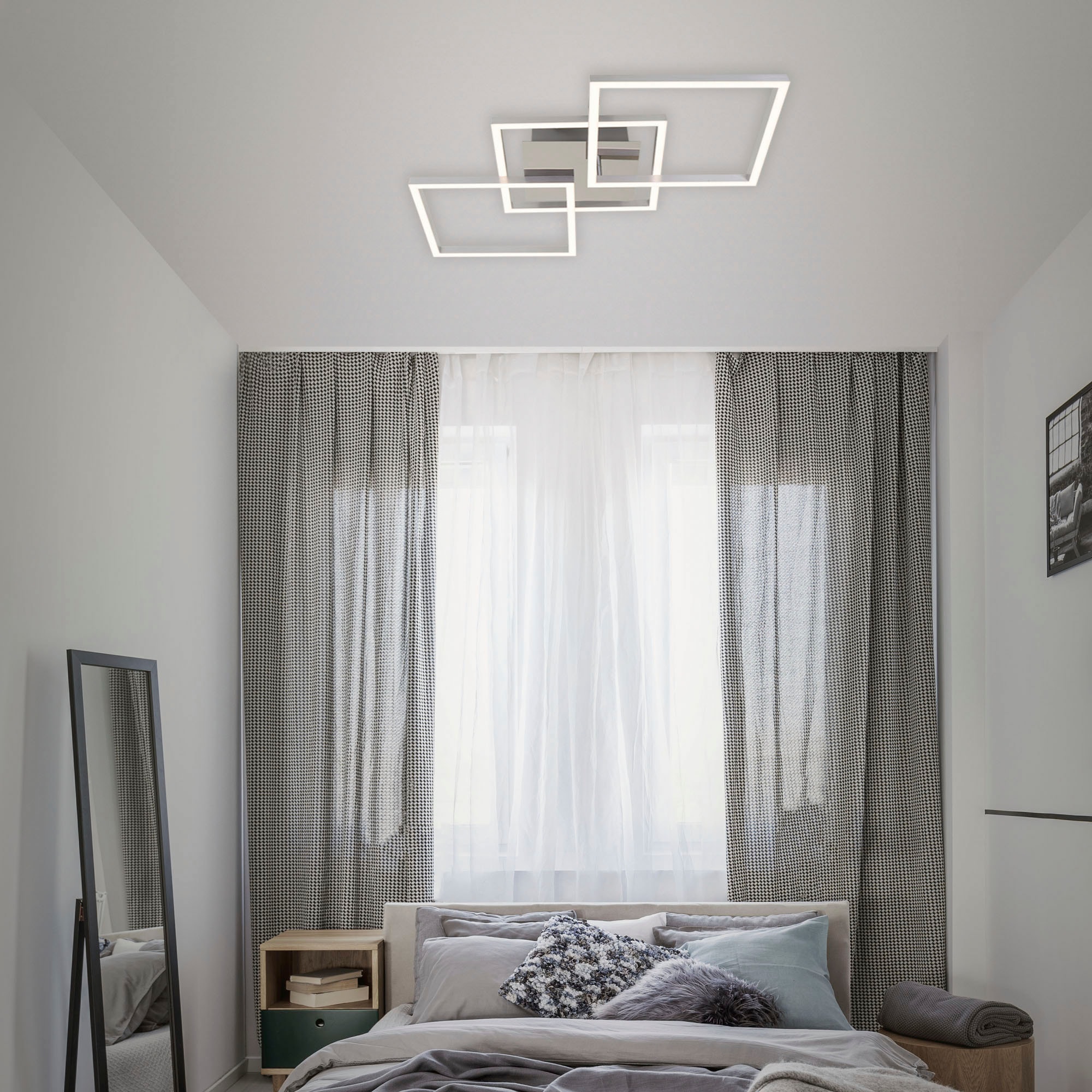 Briloner Leuchten LED Deckenleuchte »3217018 FRAME«, Leuchtmittel LED-Board | LED fest integriert, Deckenlampe, 76,3x36,8x7,3cm, Chrom-Alu, 36W, Wohnzimmer, Küche, Flur