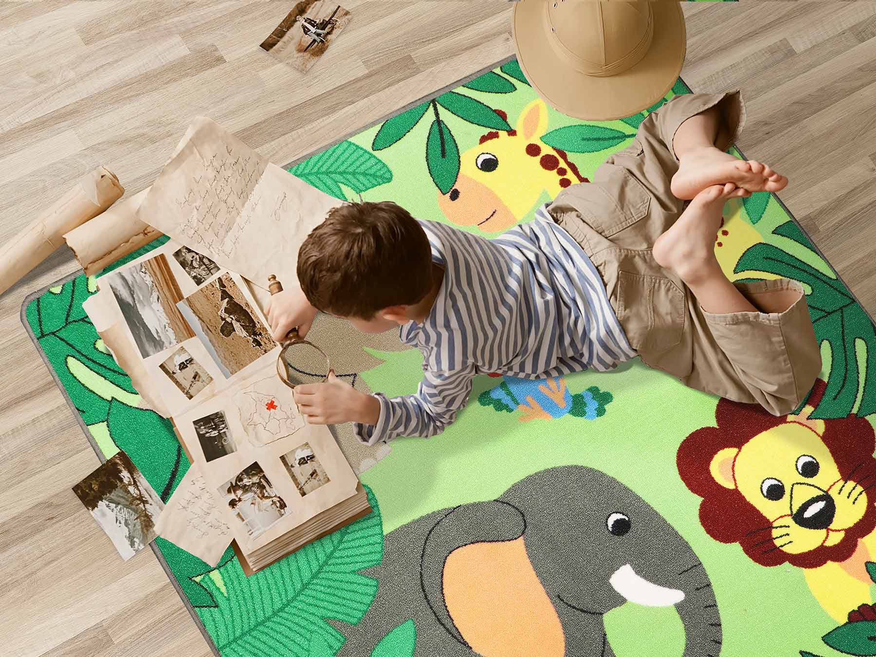 Primaflor-Ideen in Textil Kinderteppich »JUNGLE, Made in Belgium«, rechteckig, 5 mm Höhe, Motiv Dschungel Tiere, Kinderzimmer