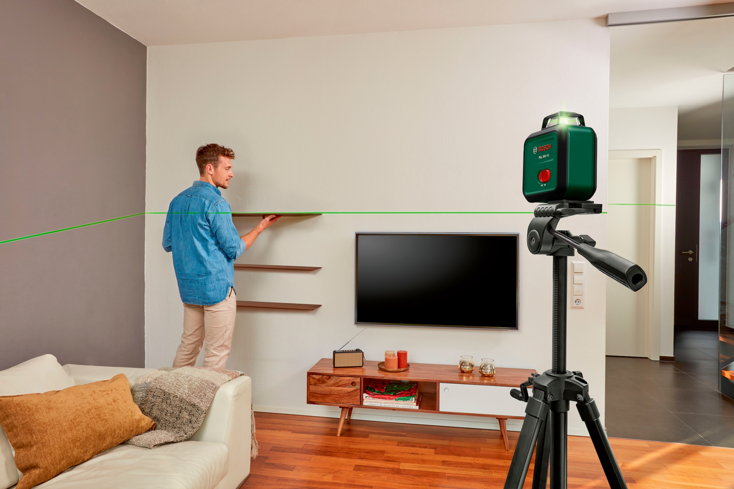 Bosch Home & Garden Linienlaser »PLL 360-1G UNI« Set,  mit Stativ und eingebautem Akku