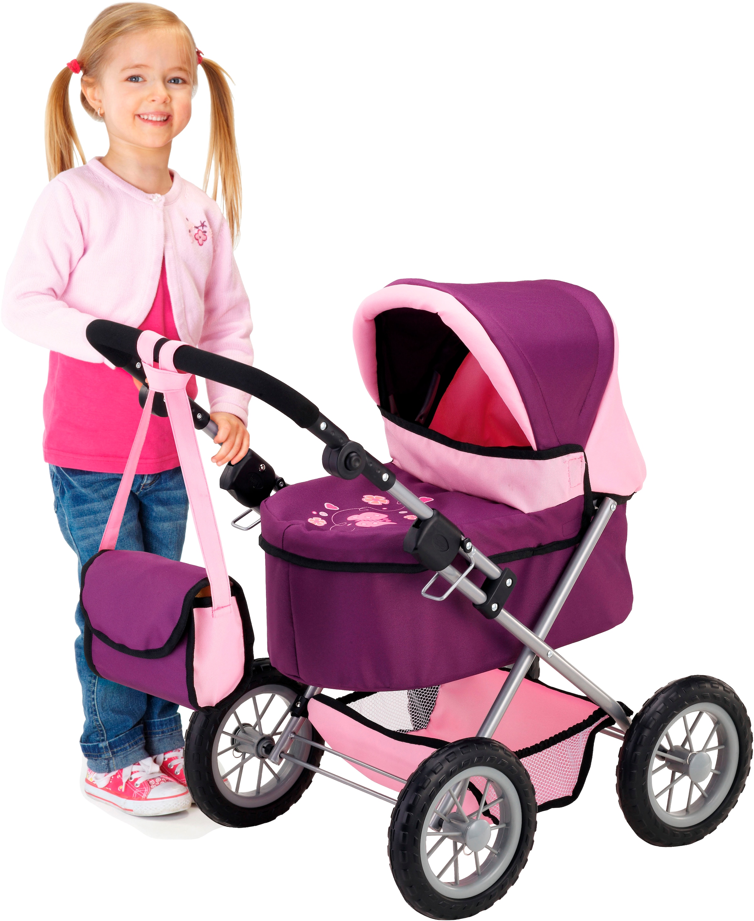 Bayer Puppenwagen »Trendy«, (3 tlg.), inklusive Puppen-Reisebett und Umhängetasche